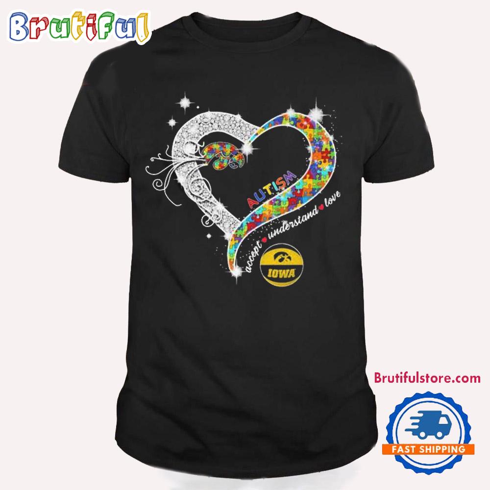 Iowa Hawkeyes Autism Accept Understand Love Heart Diamond T Shirt