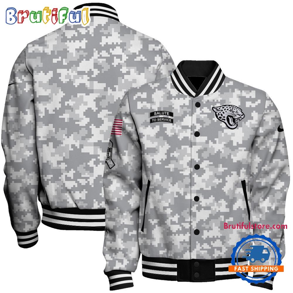 Jacksonville Jaguars National Football League Arctic Camo Salute To Service Veterans Varsity Jacket