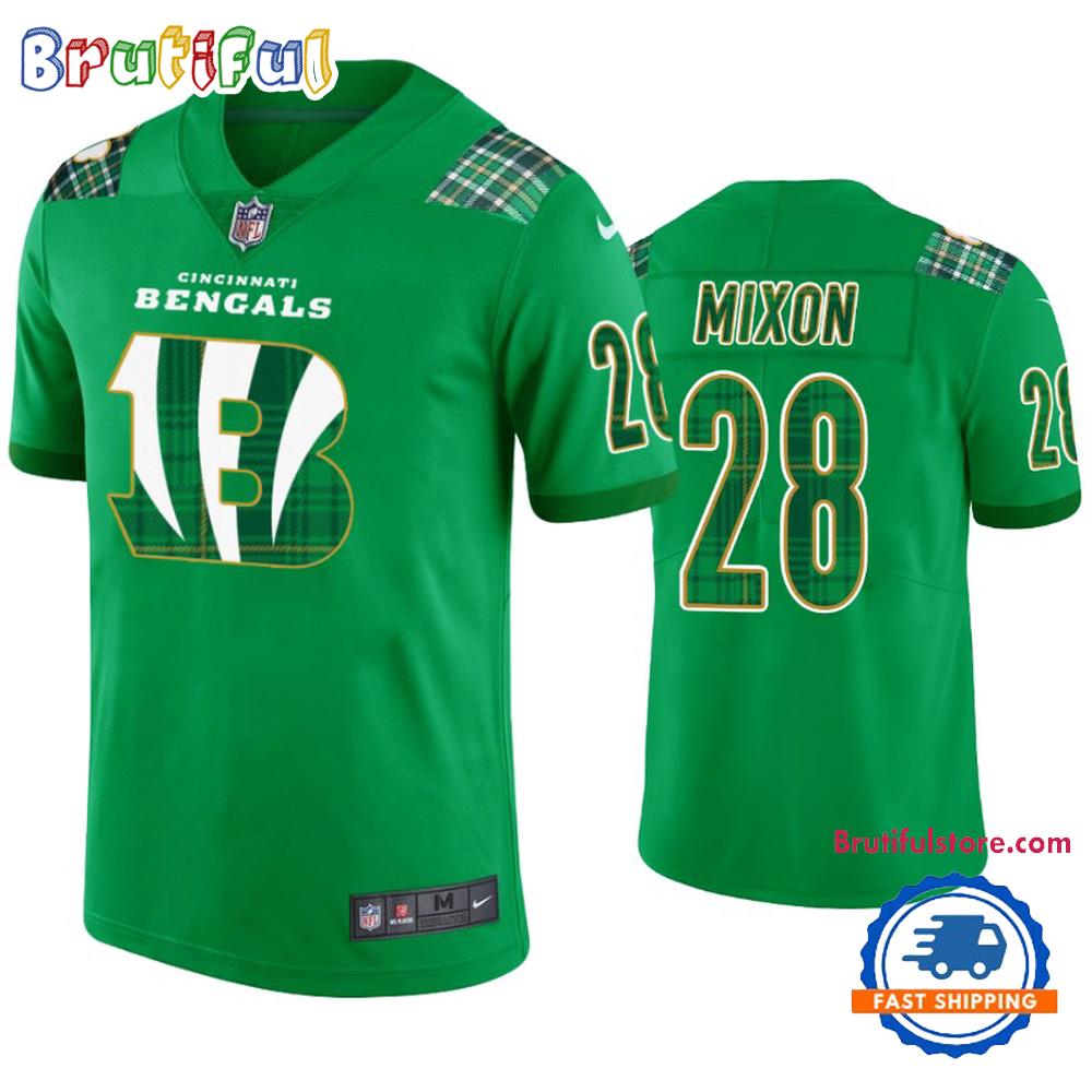 Joe Mixon Cincinnati Bengals #28 Jersey St. Patricks Day Kelly Green Lucky Football Jersey