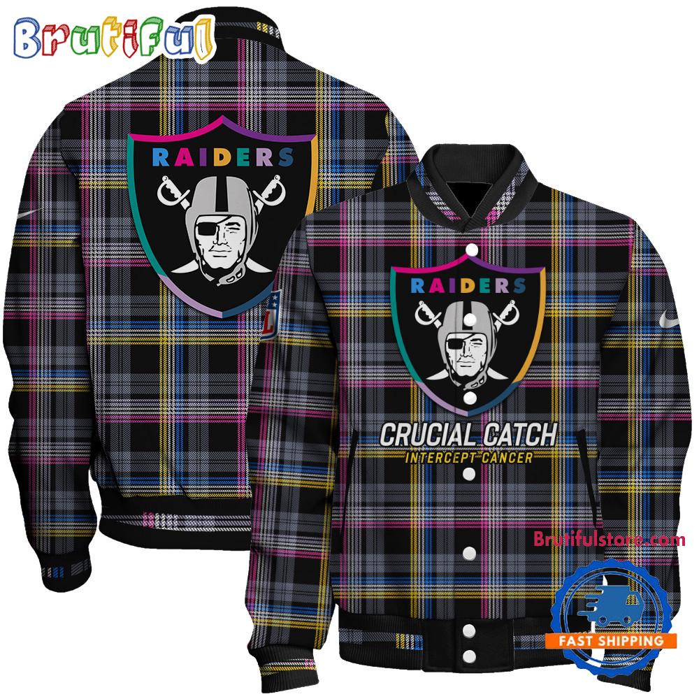 Las Vegas Raiders National Football League Crucial Catch Intercept Cancer Unisex Varsity Jacket