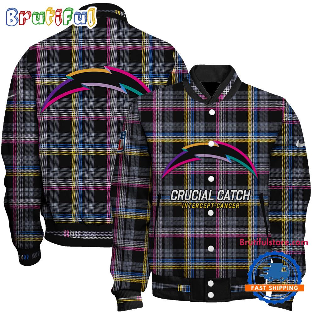 Los Angeles Chargers National Football League Crucial Catch Intercept Cancer Unisex Varsity Jacket