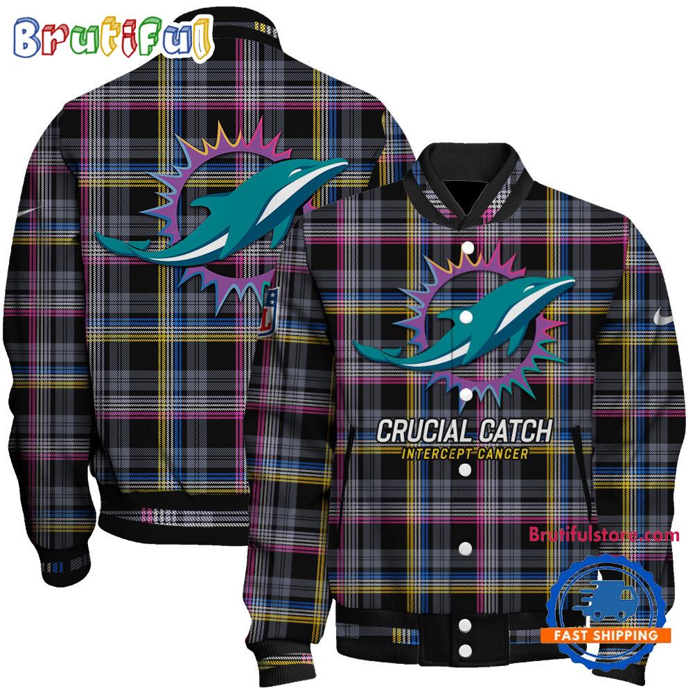 Miami Dolphins National Football League Crucial Catch Intercept Cancer Unisex Varsity Jacket