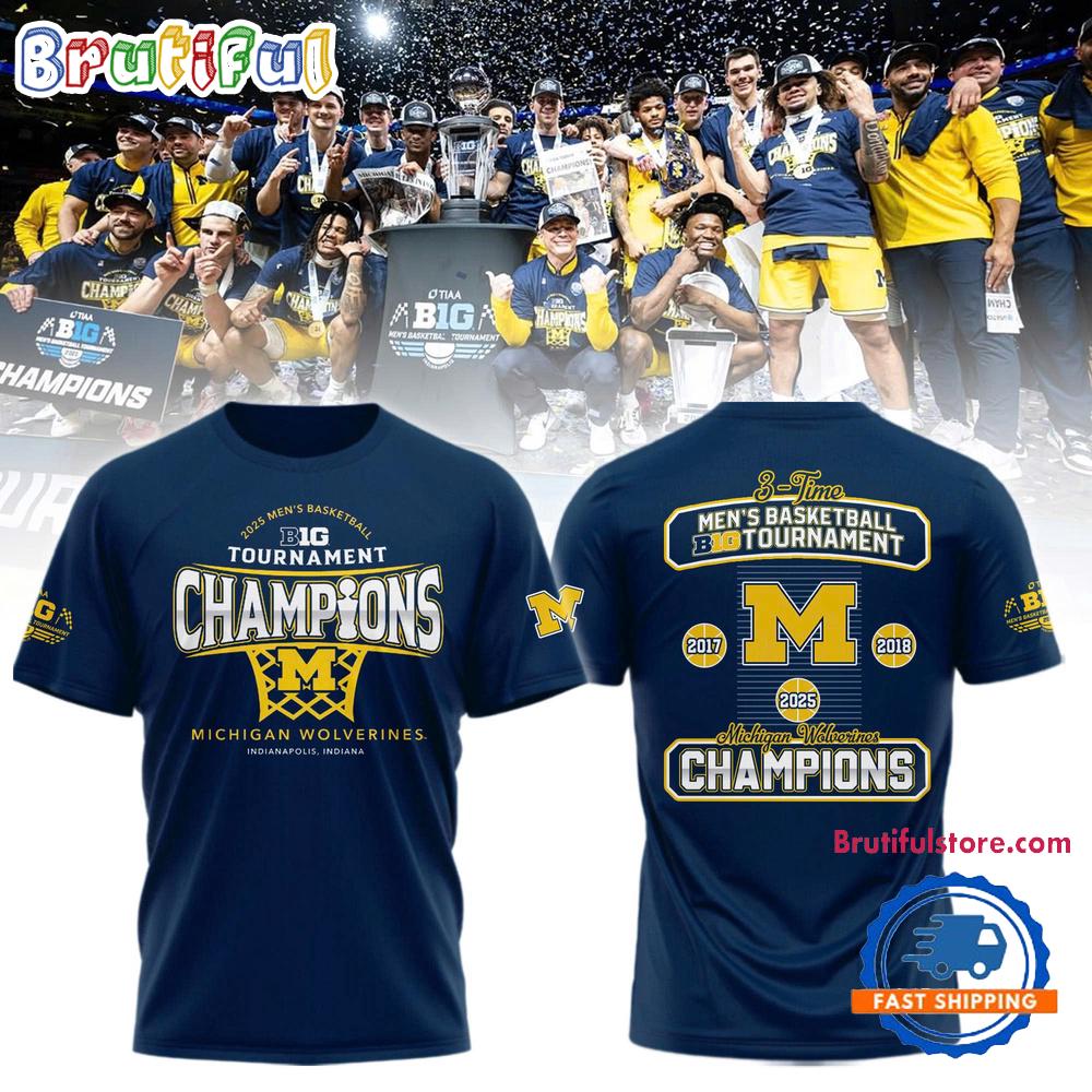 Michigan Wolverines 2025 Big Ten Men’s Basketball Conference Tournament Champions 3D Shirt