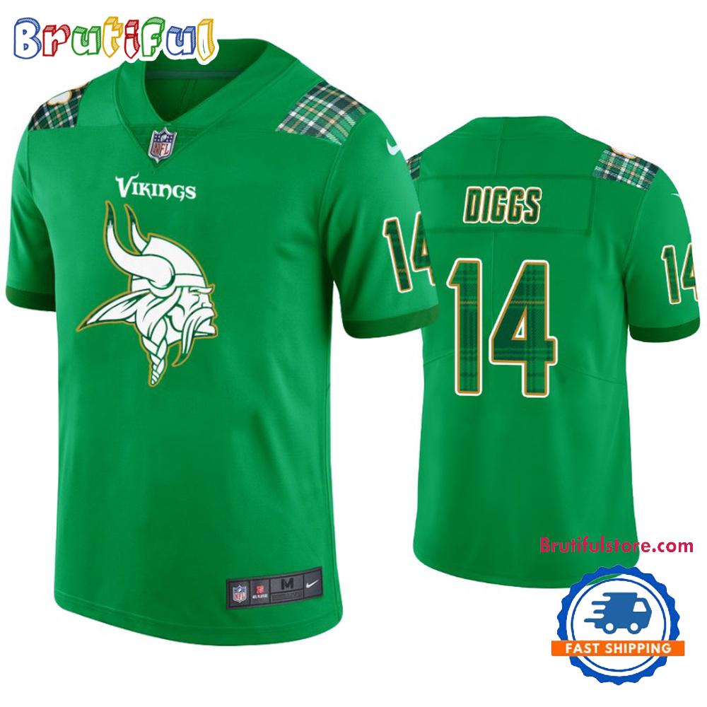 Minnesota Vikings #14 Stefon Diggs Jersey St. Patricks Day Kelly Green Lucky Football Jersey