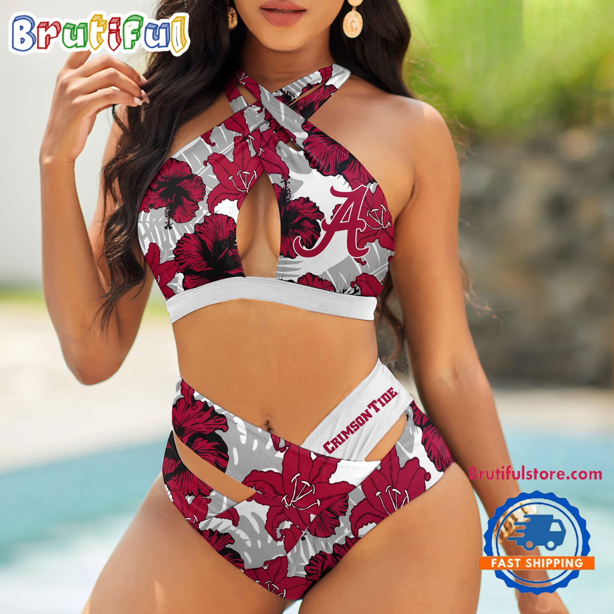 NCAA Alabama Crimson Tide Hawaiian Pattern Summer Beach Women's Bikini Set