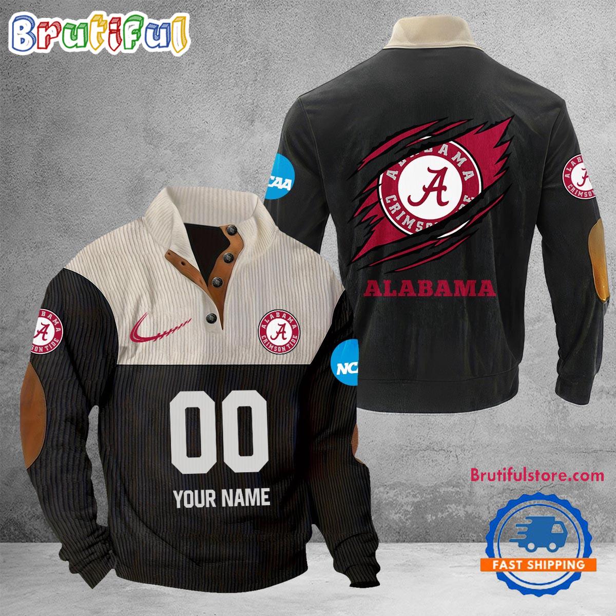 NCAA Alabama Crimson Tide Sport Team Custom Name And Number Buttoned Collar Sweatshirt