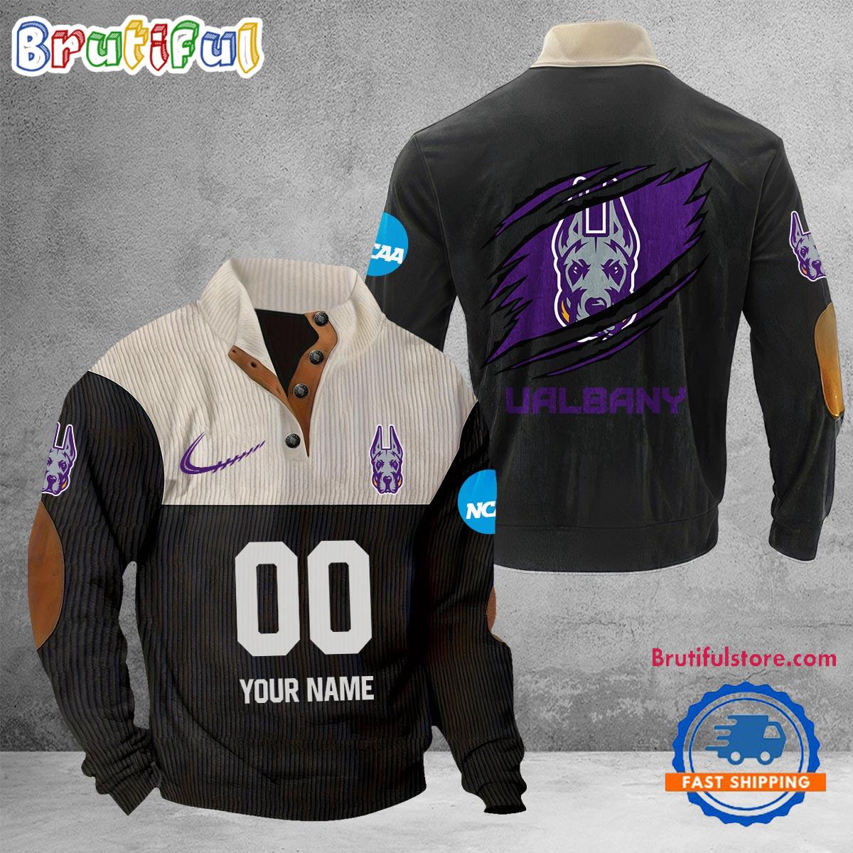 NCAA Albany Great Danes Sport Team Custom Name And Number Buttoned Collar Sweatshirt