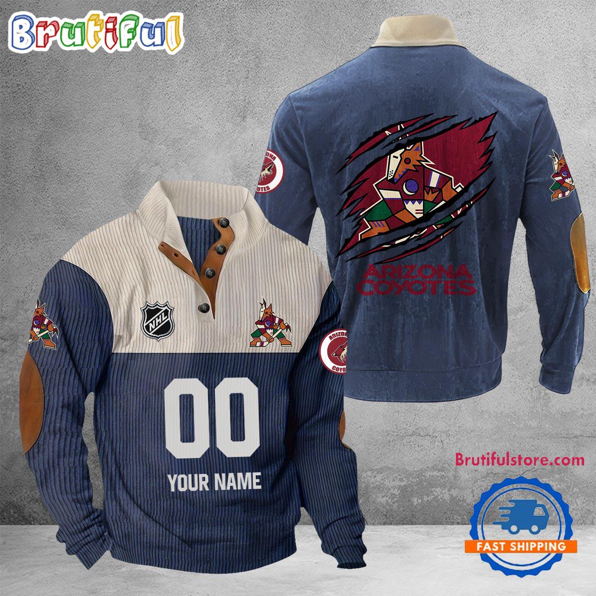 NCAA Arizona Coyotes Sport Team Custom Name And Number Buttoned Collar Sweatshirt