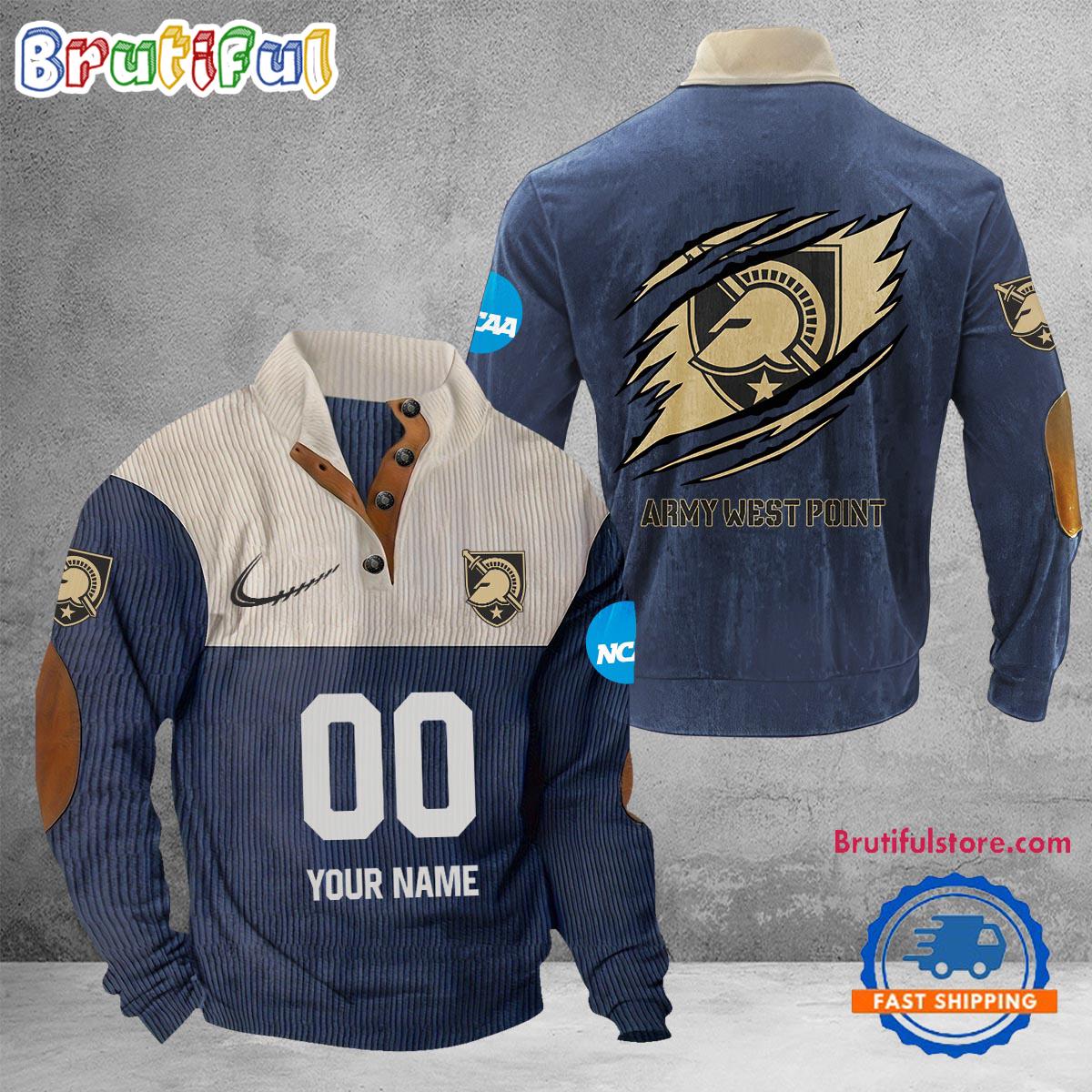 NCAA Army Black Knights Sport Team Custom Name And Number Buttoned Collar Sweatshirt