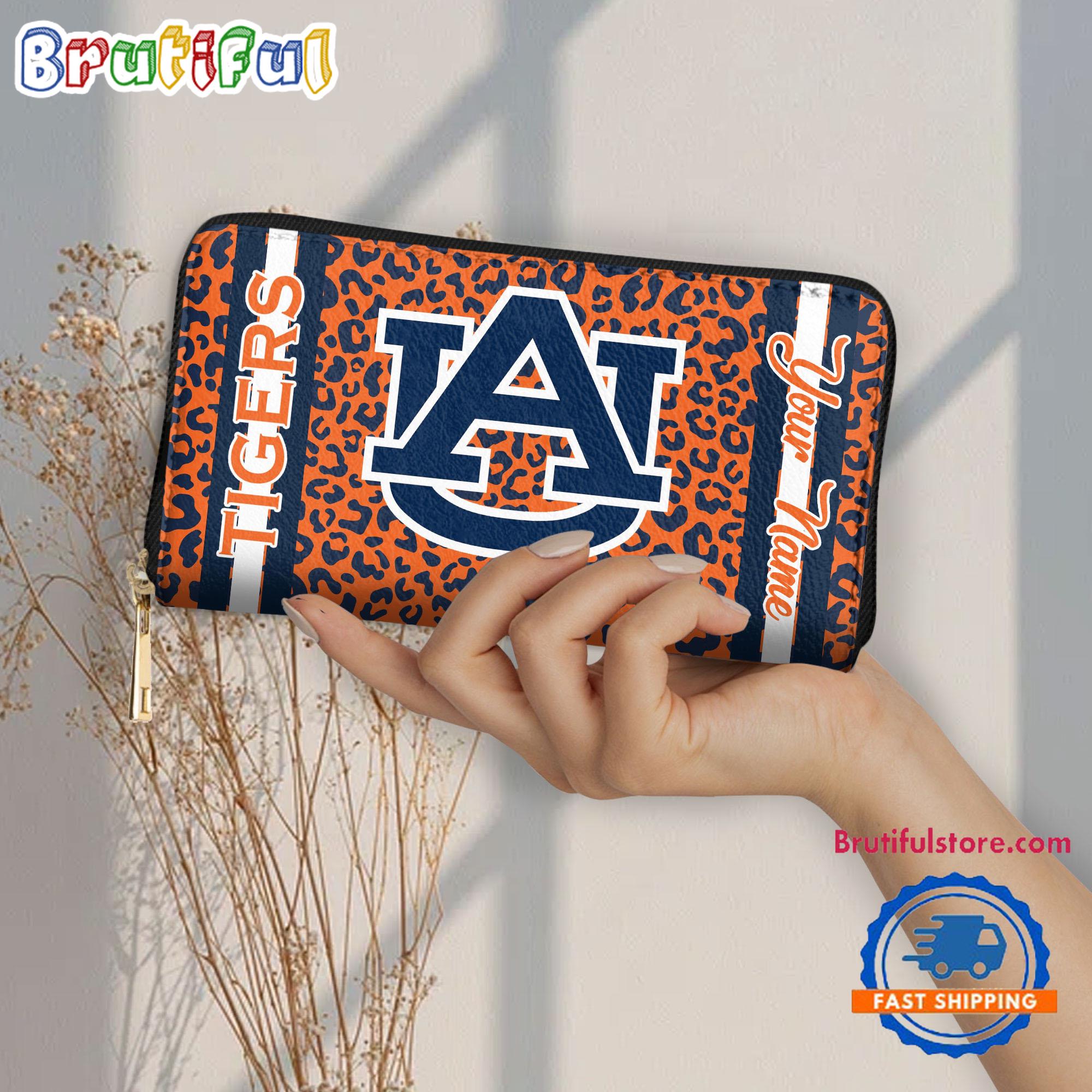 NCAA Auburn Tigers Leopard Women's Zip Around Wallet, Sporty Women's Wallet