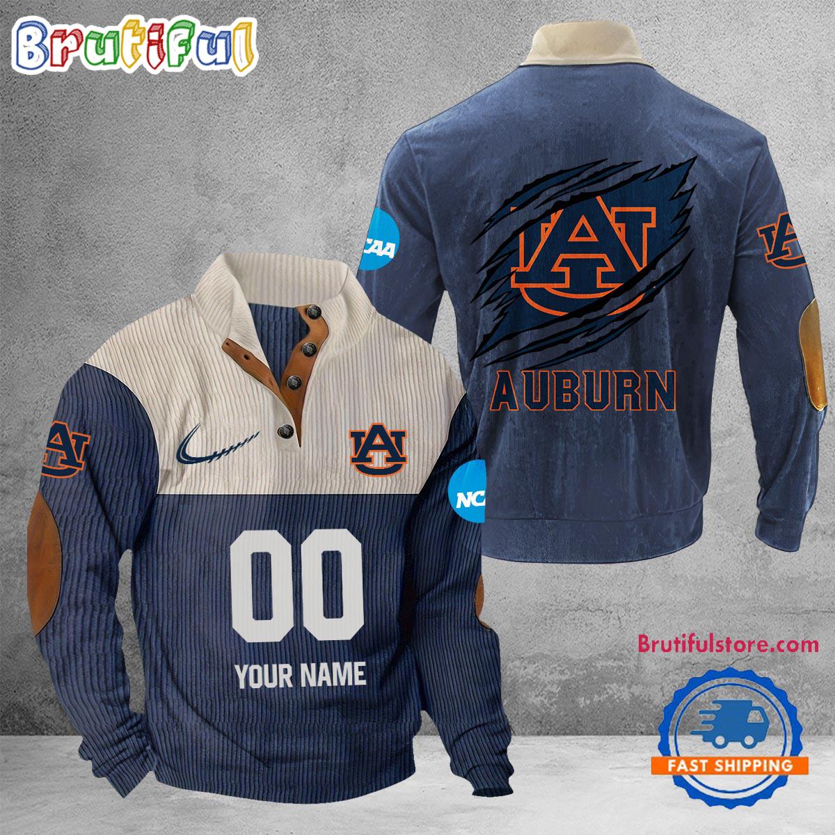 NCAA Auburn Tigers Sport Team Custom Name And Number Buttoned Collar Sweatshirt