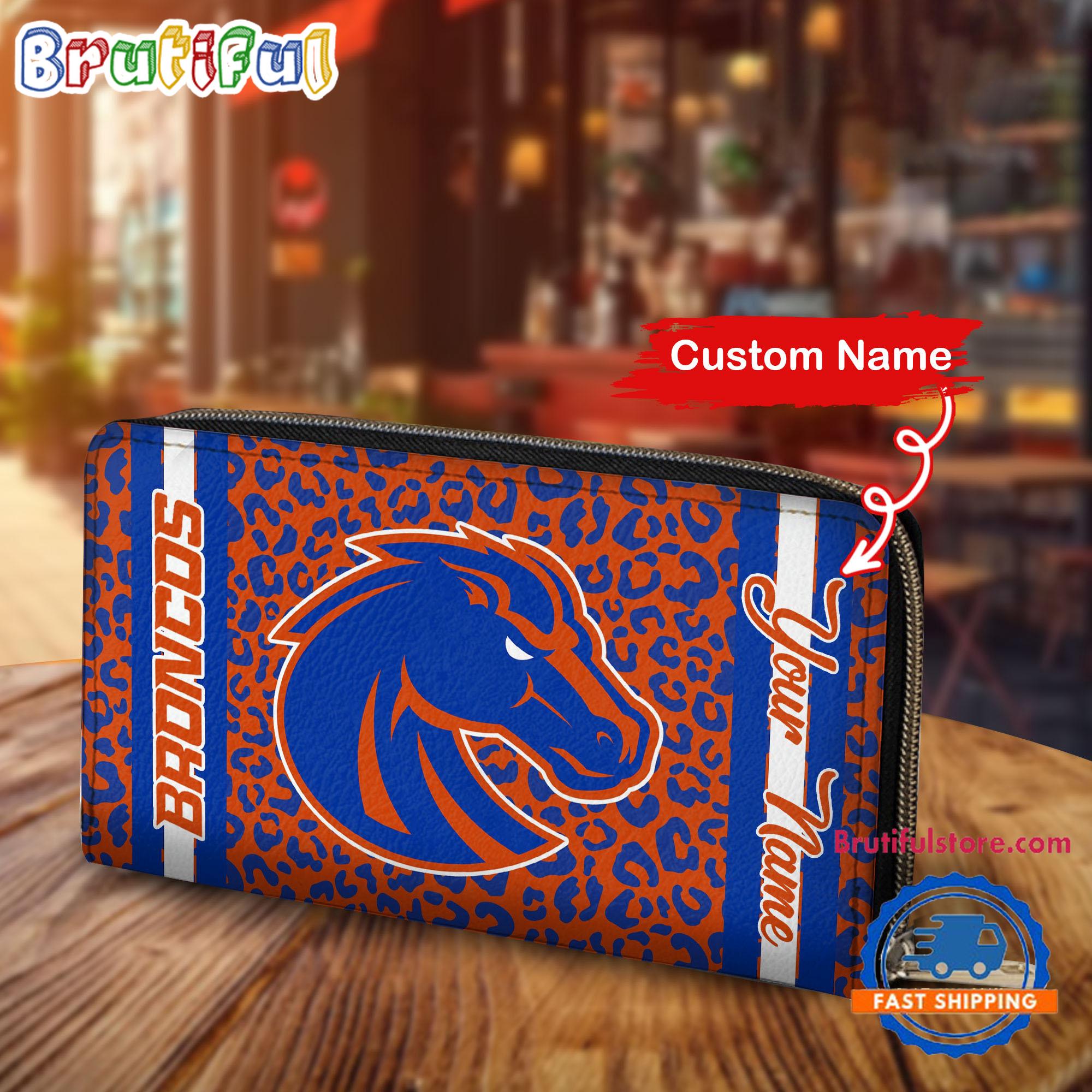 NCAA Boise State Broncos Leopard Women's Zip Around Wallet, Sporty Women's Wallet