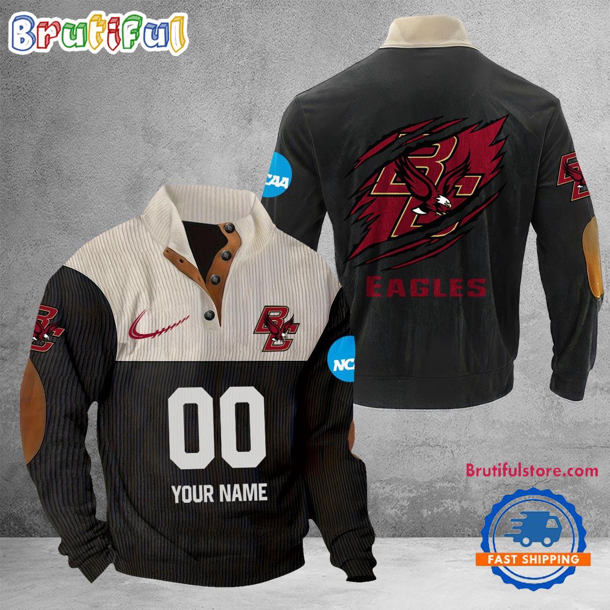 NCAA Boston College Eagles Sport Team Custom Name And Number Buttoned Collar Sweatshirt