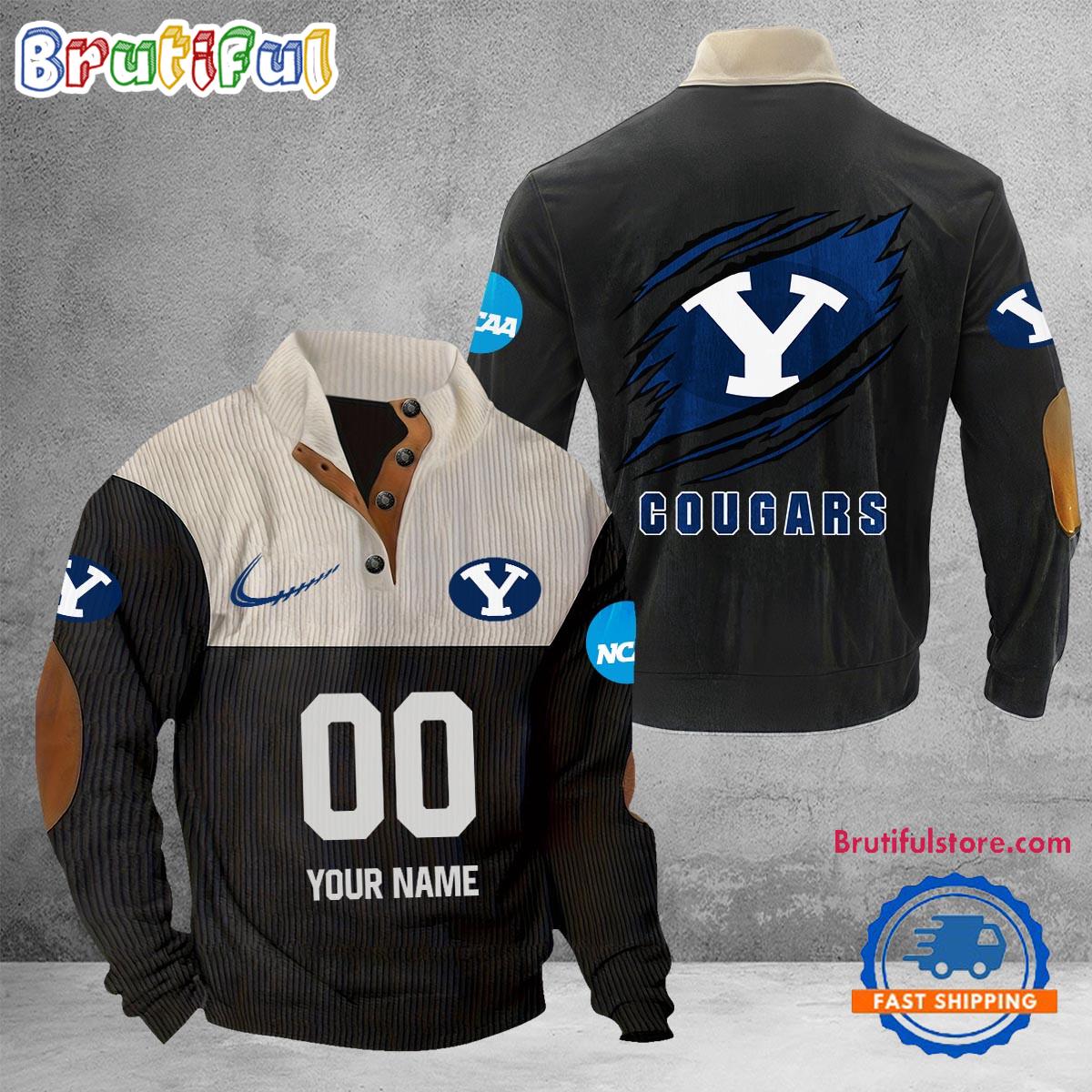NCAA BYU Cougars Sport Team Custom Name And Number Buttoned Collar Sweatshirt