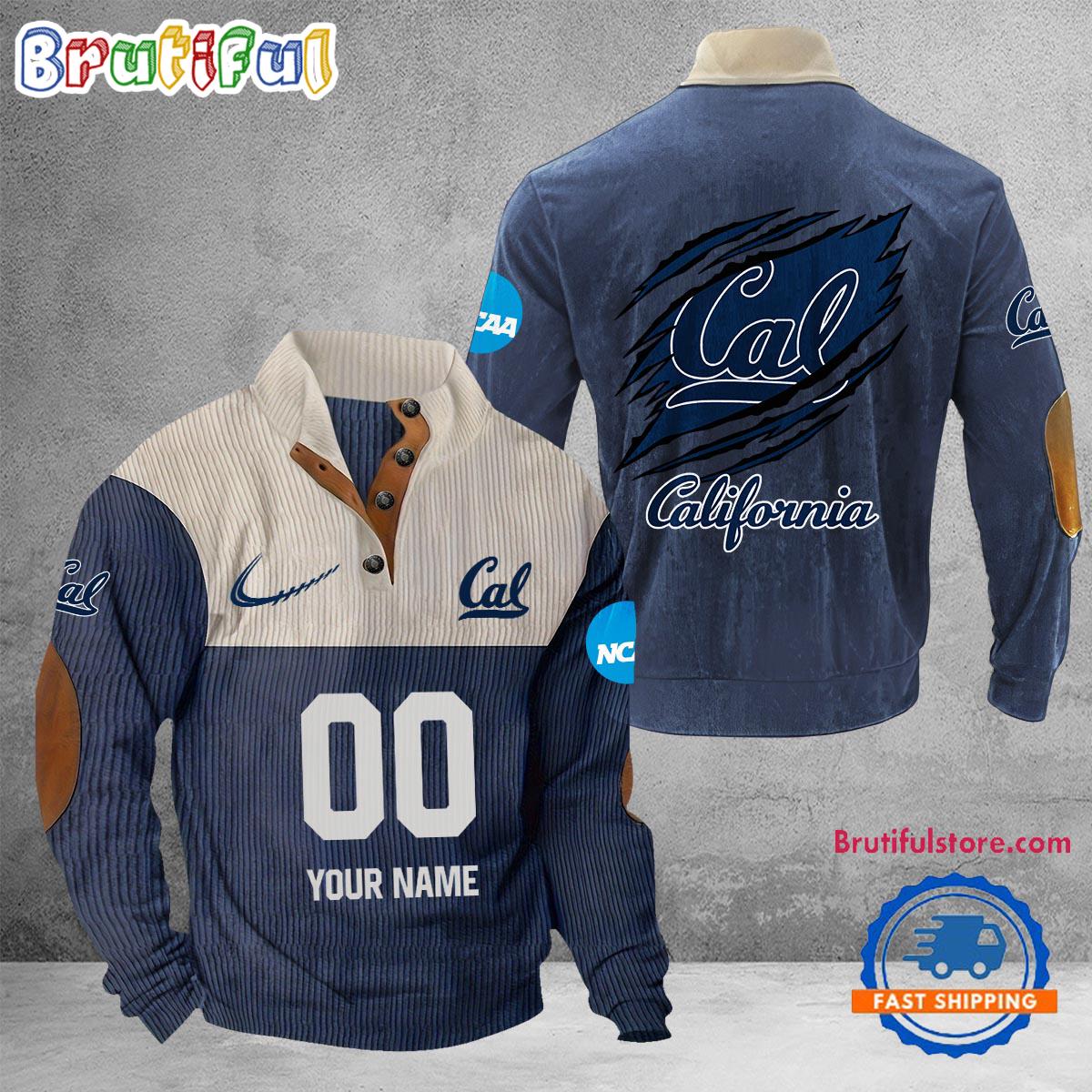 NCAA California Golden Bears Sport Team Custom Name And Number Buttoned Collar Sweatshirt