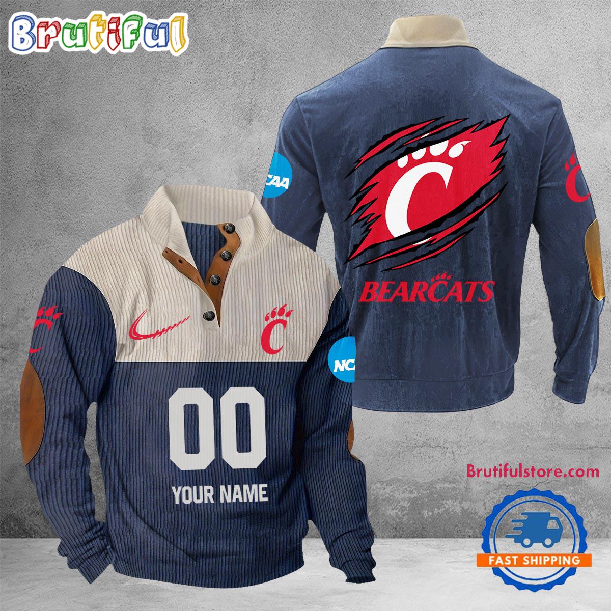 NCAA Cincinnati Bearcats Sport Team Custom Name And Number Buttoned Collar Sweatshirt