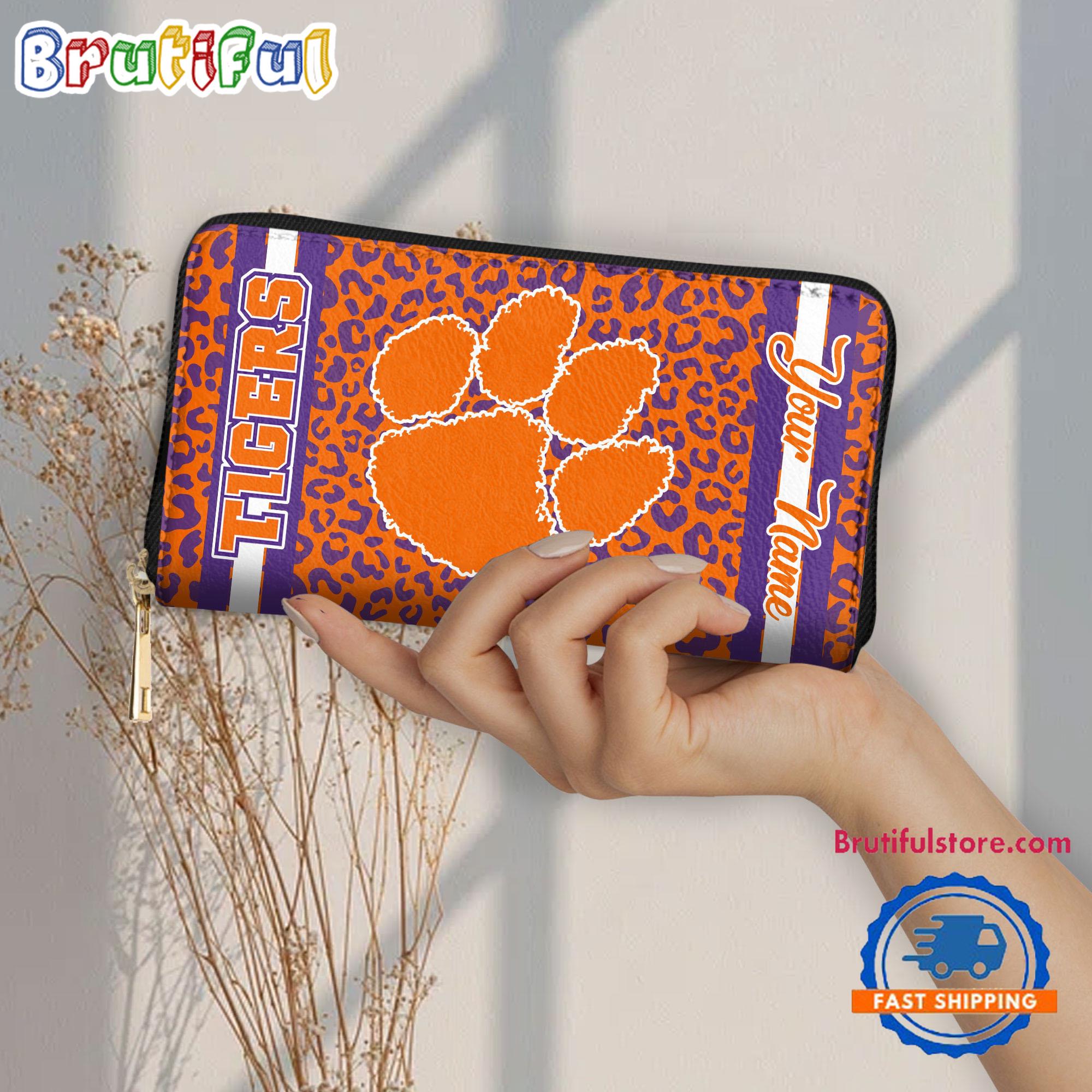 NCAA Clemson Tigers Leopard Women's Zip Around Wallet, Sporty Women's Wallet