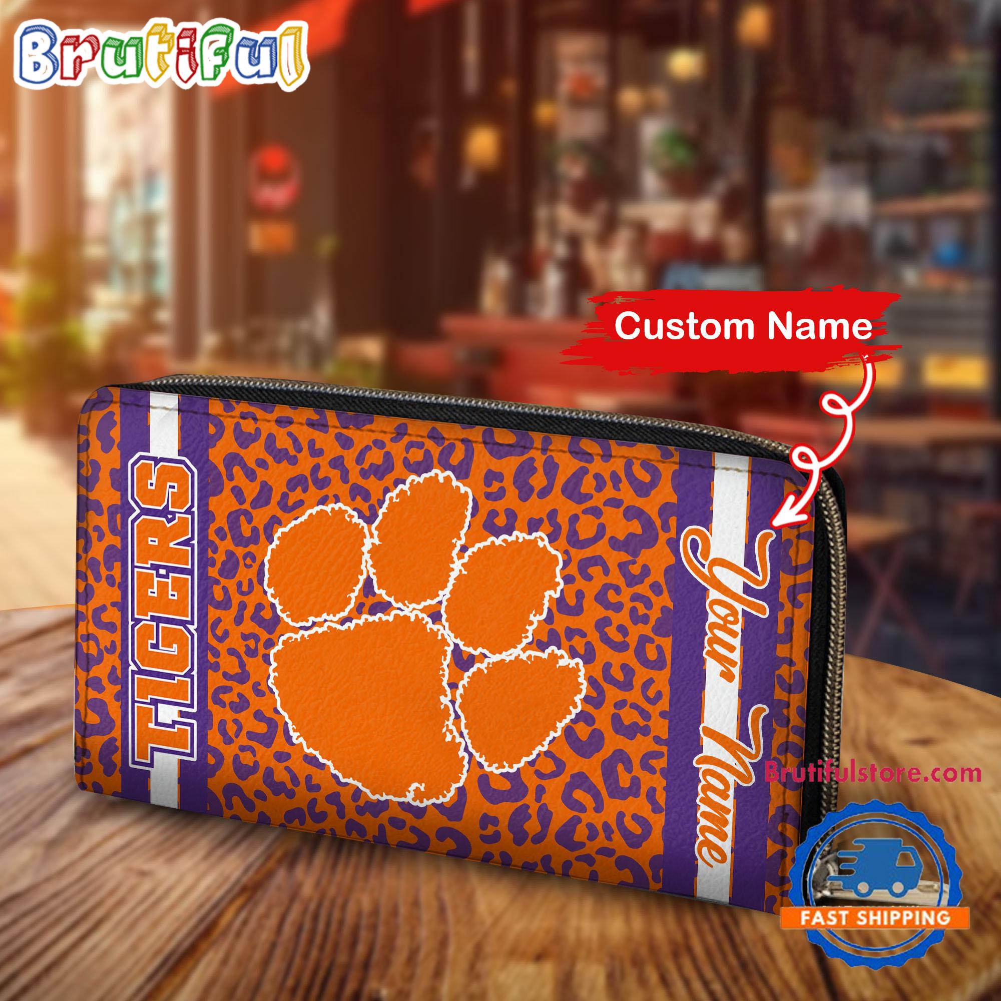 NCAA Clemson Tigers Leopard Women's Zip Around Wallet, Sporty Women's Wallet