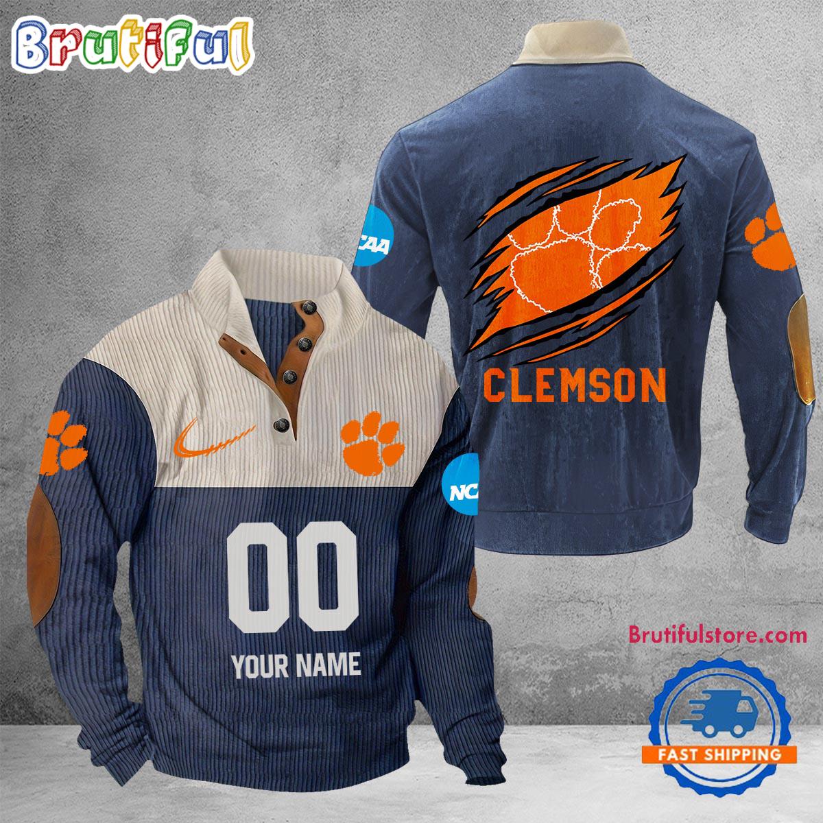 NCAA Clemson Tigers Sport Team Custom Name And Number Buttoned Collar Sweatshirt