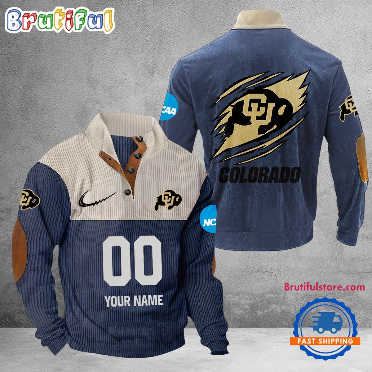 NCAA Colorado Buffaloes Sport Team Custom Name And Number Buttoned Collar Sweatshirt