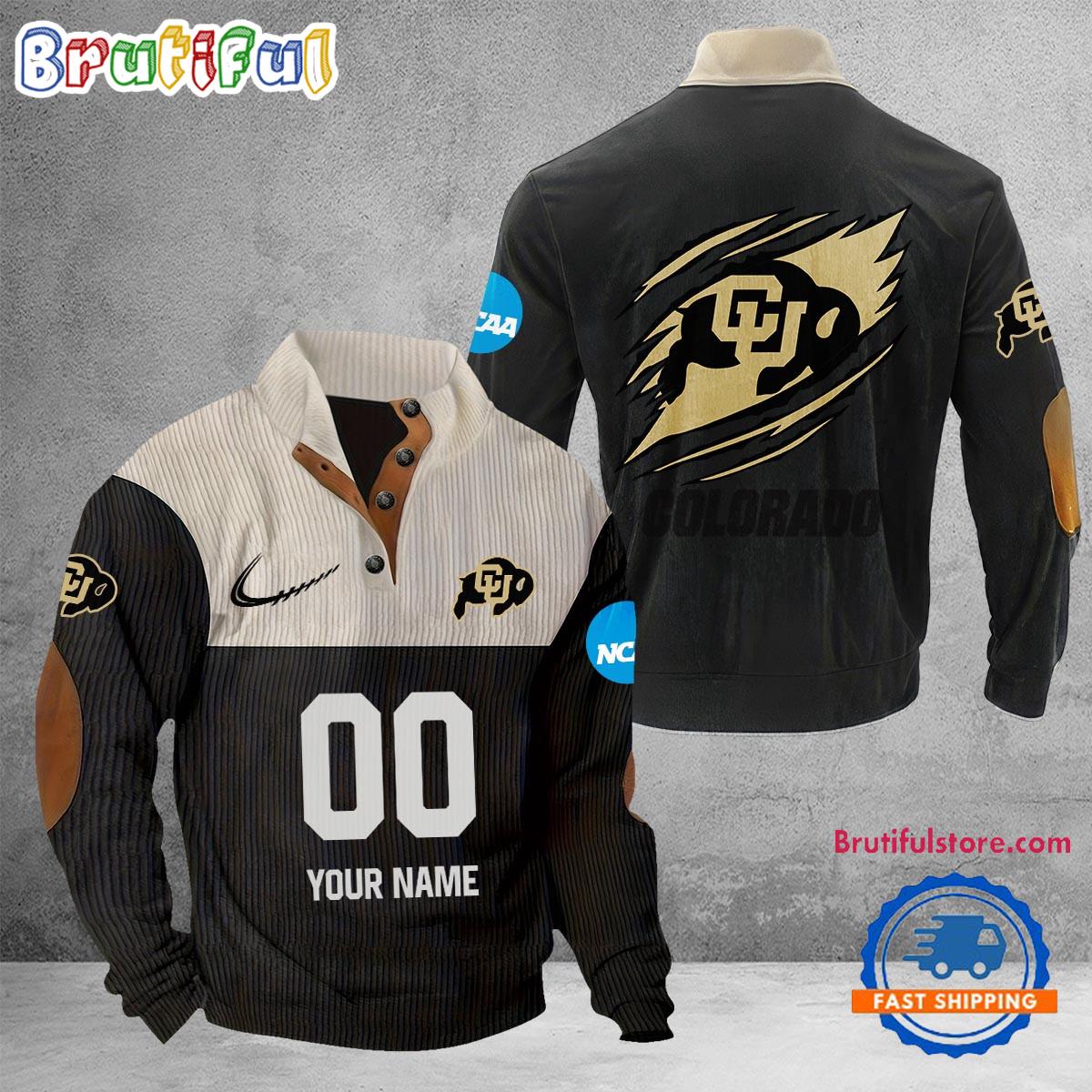 NCAA Colorado Buffaloes Sport Team Custom Name And Number Buttoned Collar Sweatshirt