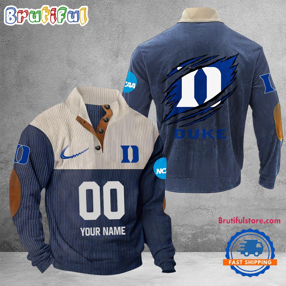 NCAA Duke Blue Devils Sport Team Custom Name And Number Buttoned Collar Sweatshirt