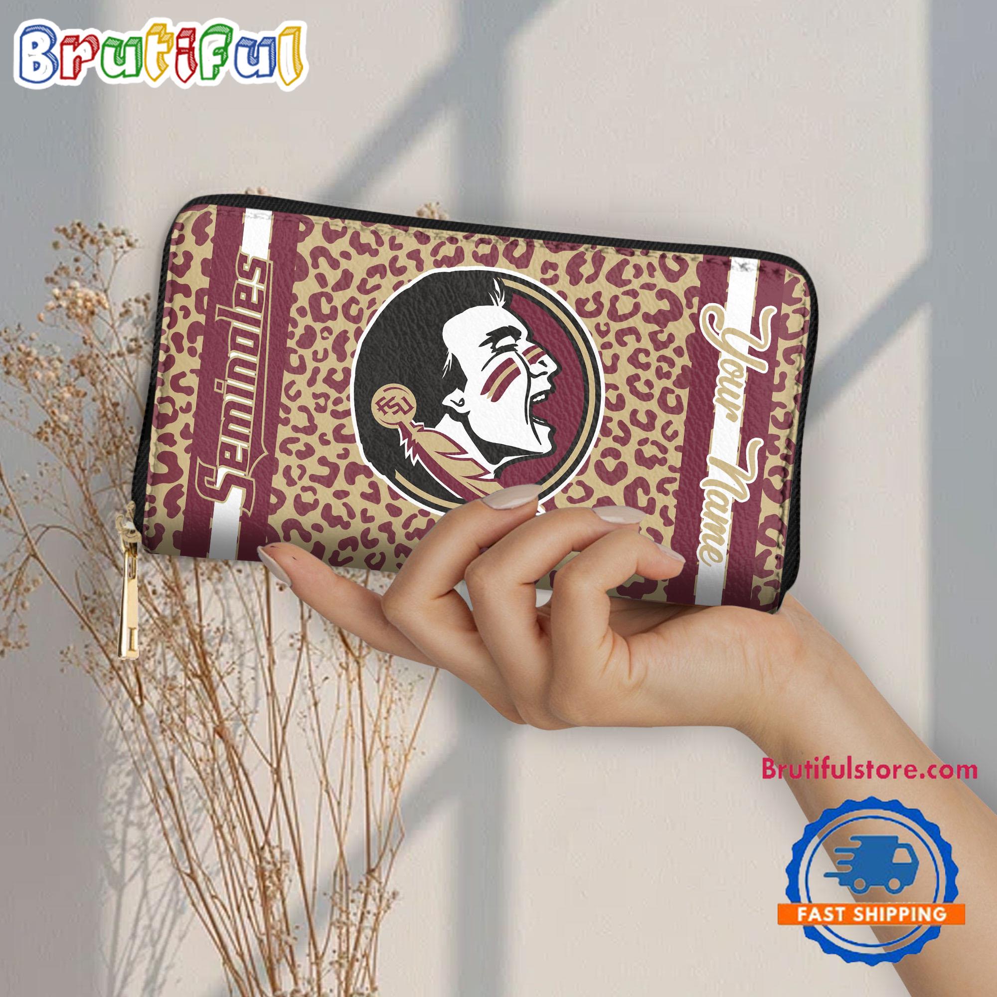 NCAA Florida State Seminoles Leopard Women's Zip Around Wallet, Sporty Women's Wallet