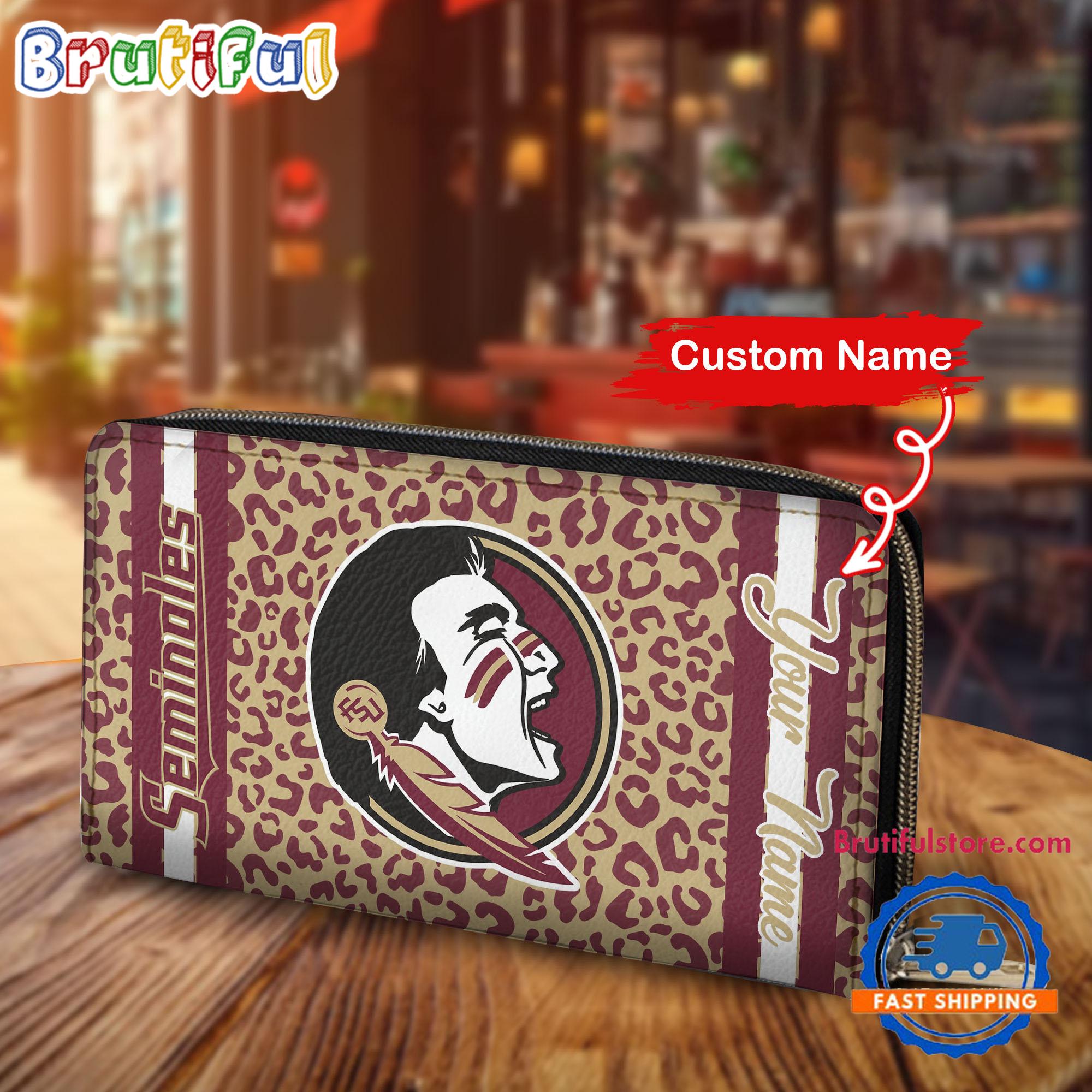 NCAA Florida State Seminoles Leopard Women's Zip Around Wallet, Sporty Women's Wallet