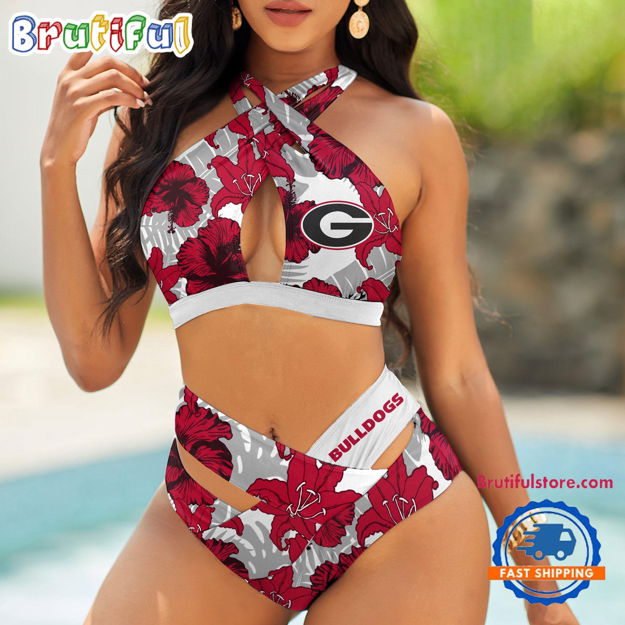 NCAA Georgia Bulldogs Hawaiian Pattern Summer Beach Women's Bikini Set