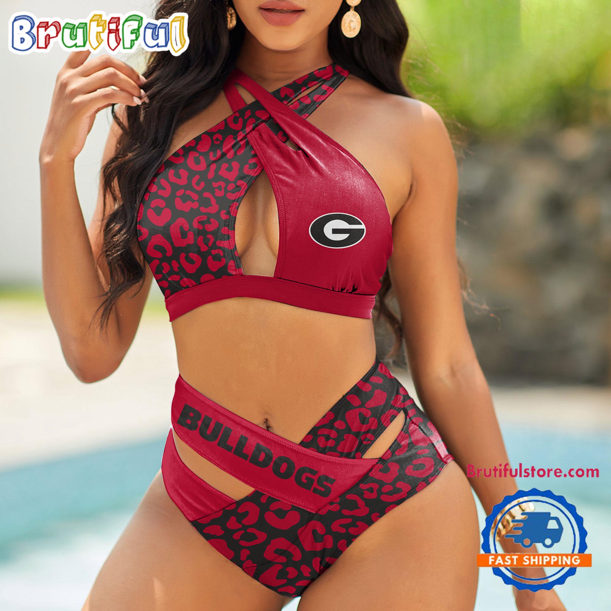 NCAA Georgia Bulldogs Leopard Pattern Summer Beach Women's Bikini Set
