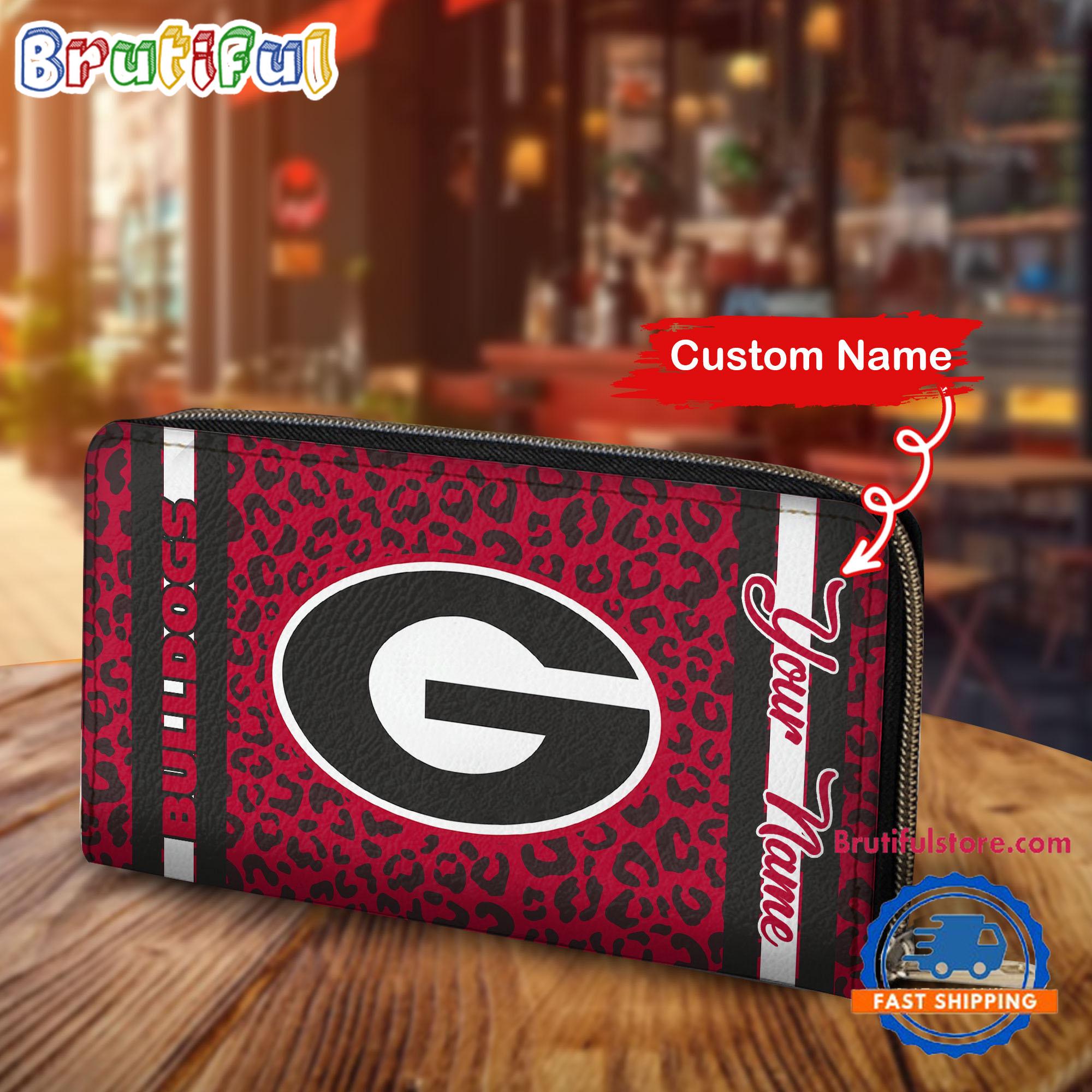 NCAA Georgia Bulldogs Leopard Women's Zip Around Wallet, Sporty Women's Wallet