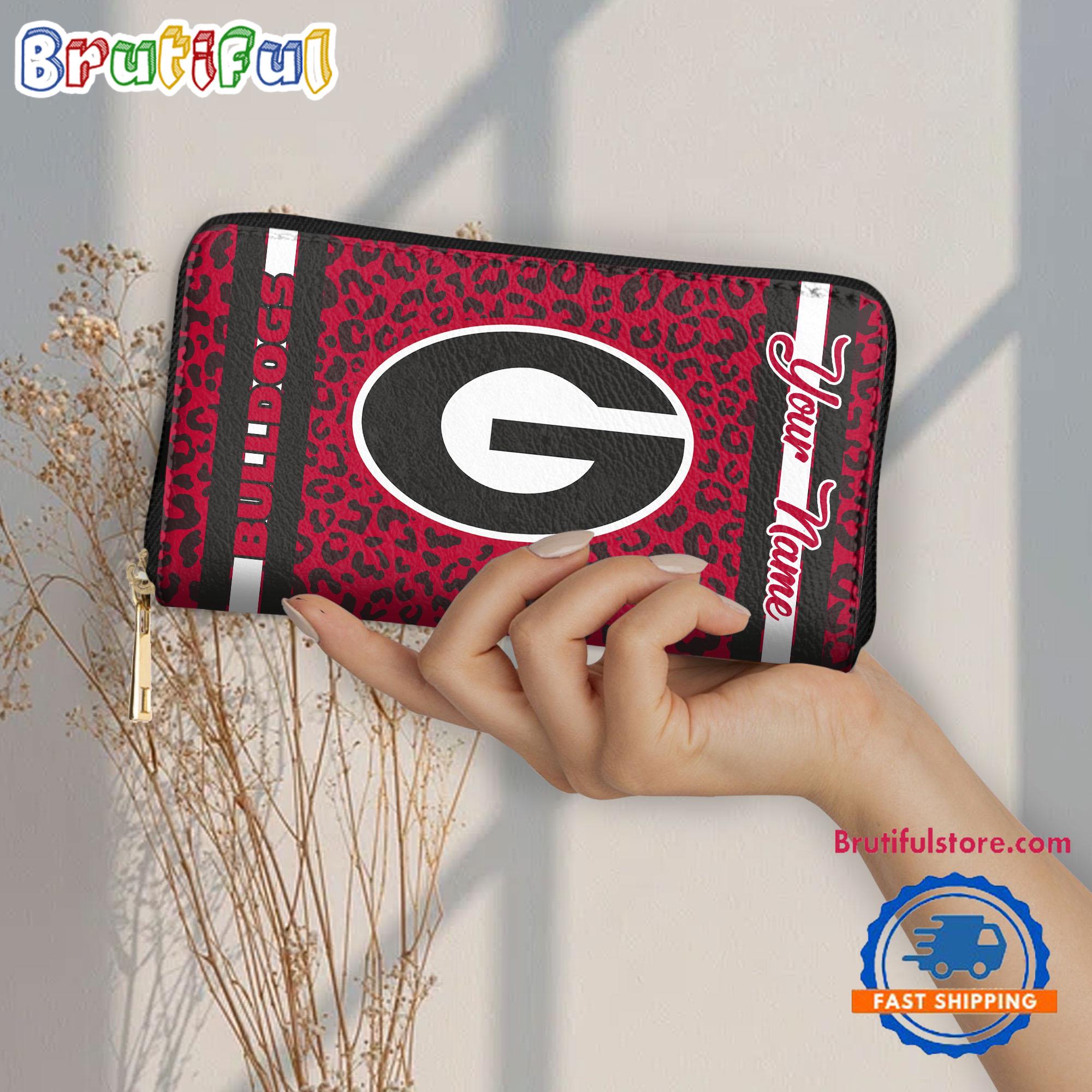 NCAA Georgia Bulldogs Leopard Women's Zip Around Wallet, Sporty Women's Wallet