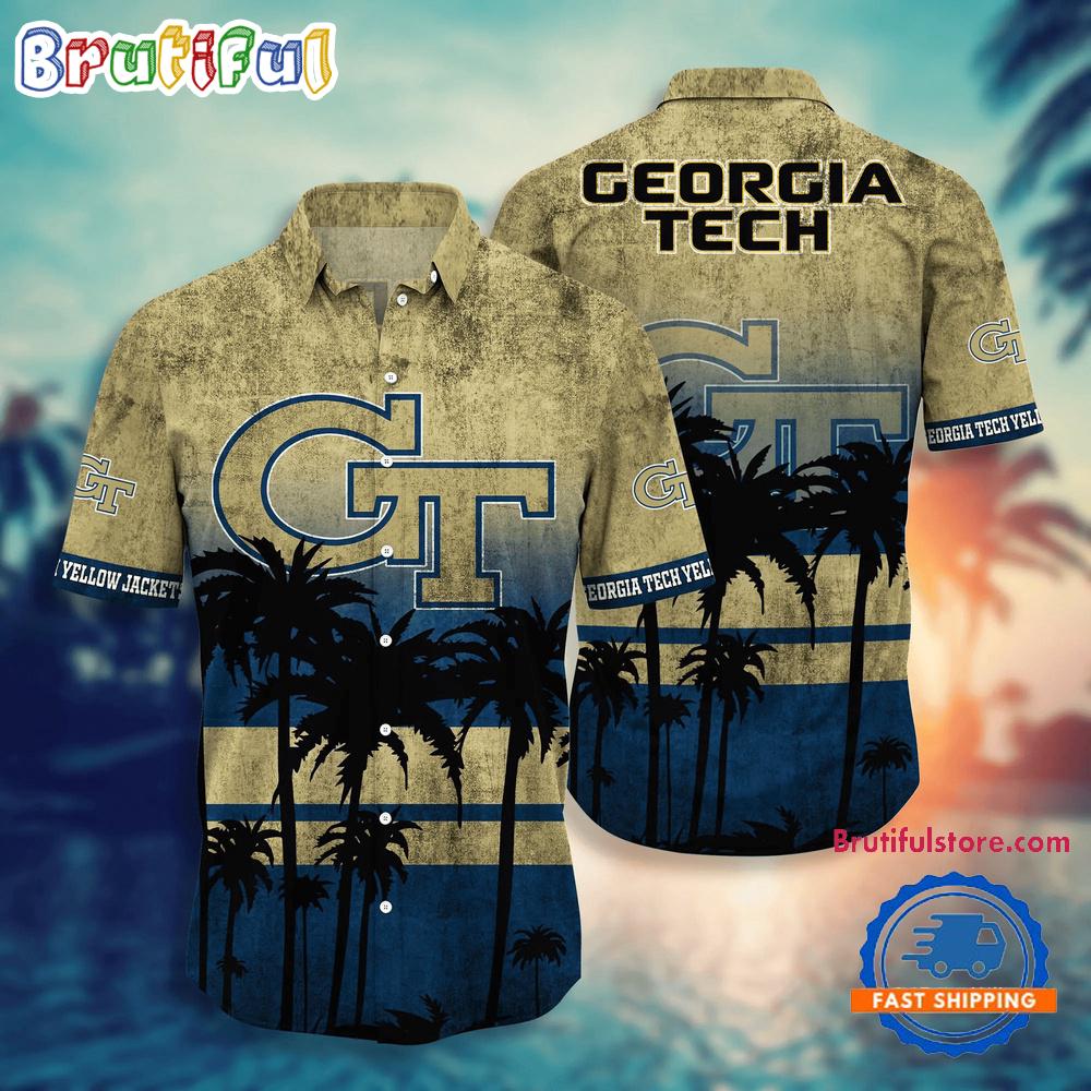 NCAA Georgia Tech Yellow Jackets Palm Tree Tropical Summer Beach Hawaiian Shirt