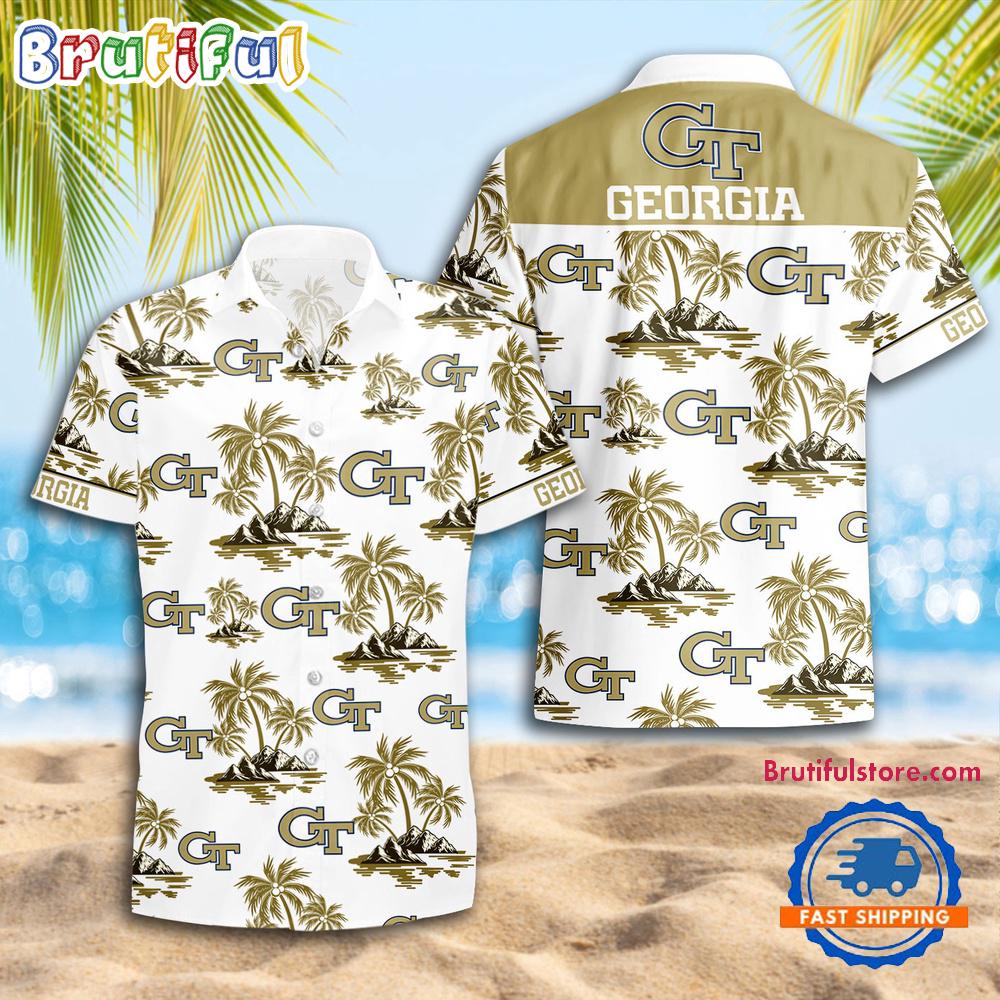 NCAA Georgia Tech Yellow Jackets Sporty Aloha Summer Hawaiian Shirt