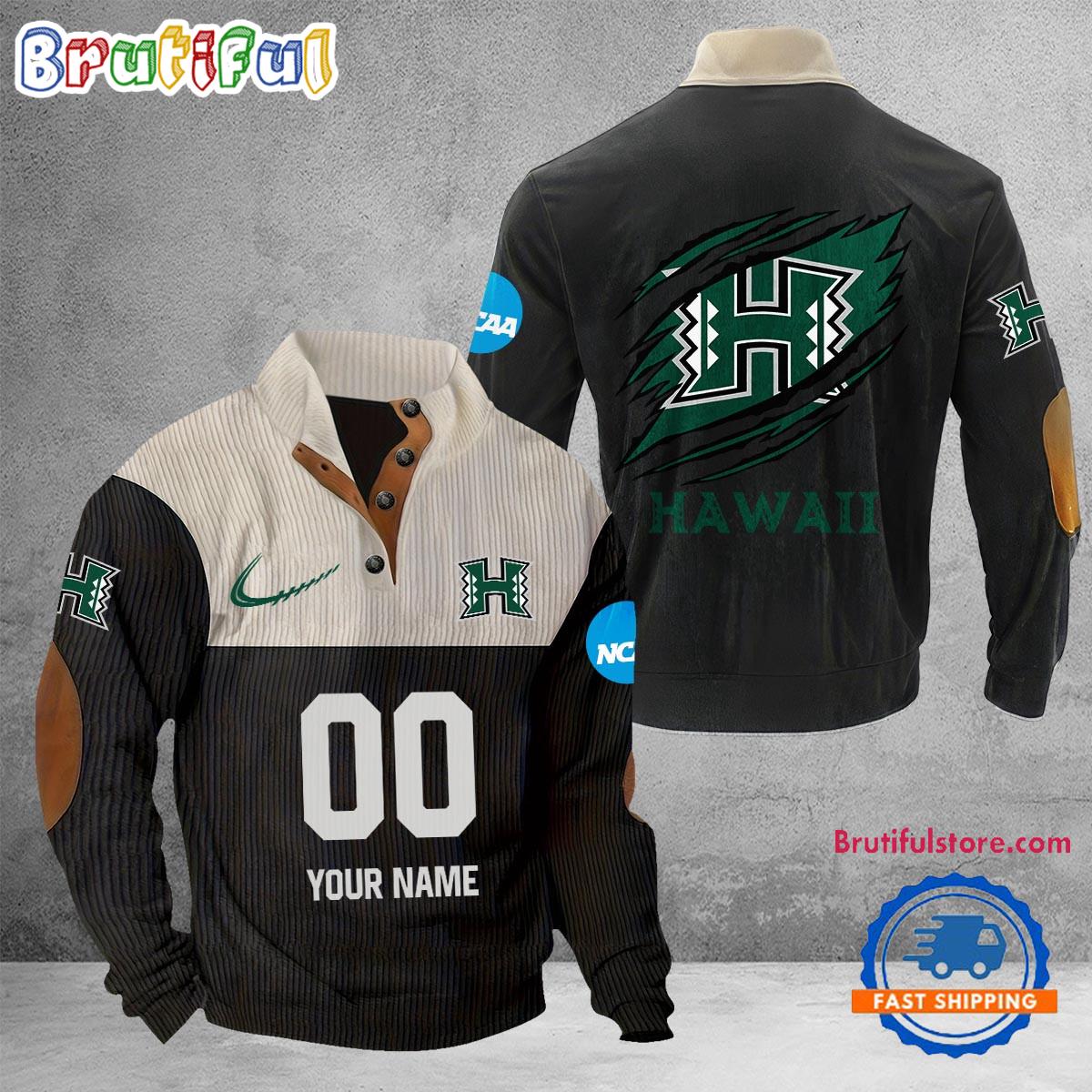 NCAA Hawaii Rainbow Warriors Sport Team Custom Name And Number Buttoned Collar Sweatshirt