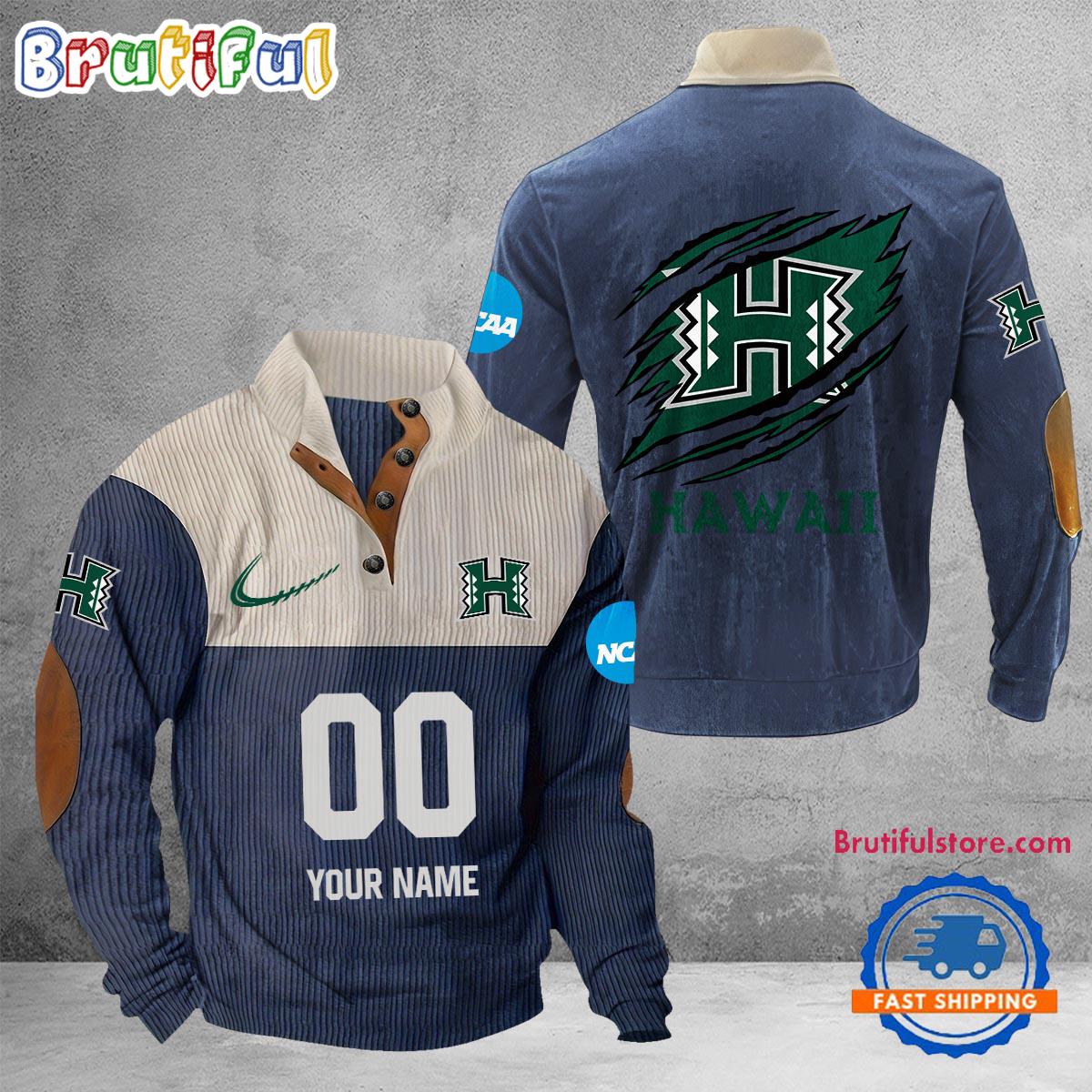 NCAA Hawaii Rainbow Warriors Sport Team Custom Name And Number Buttoned Collar Sweatshirt