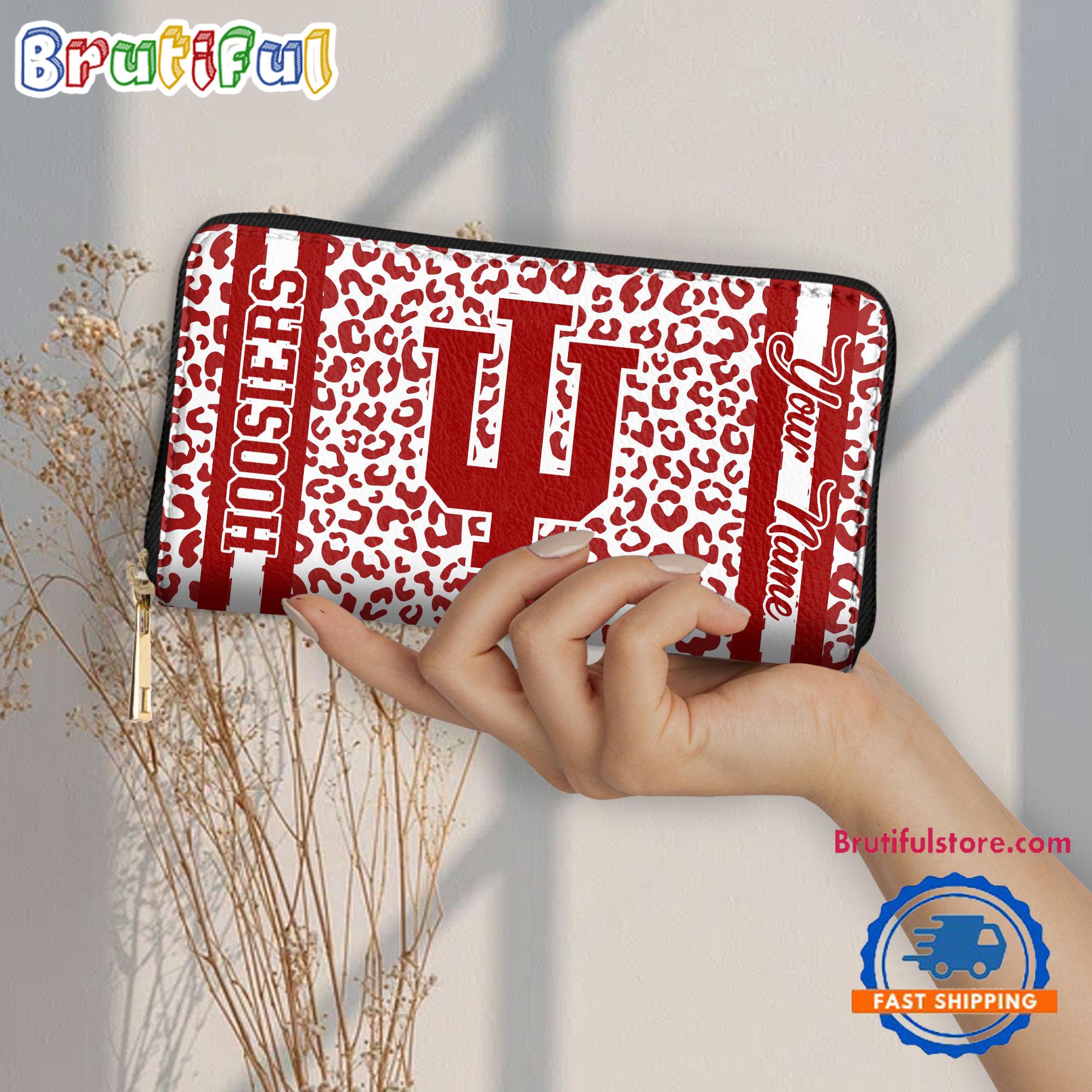NCAA Indiana Hoosiers Leopard Women's Zip Around Wallet, Sporty Women's Wallet