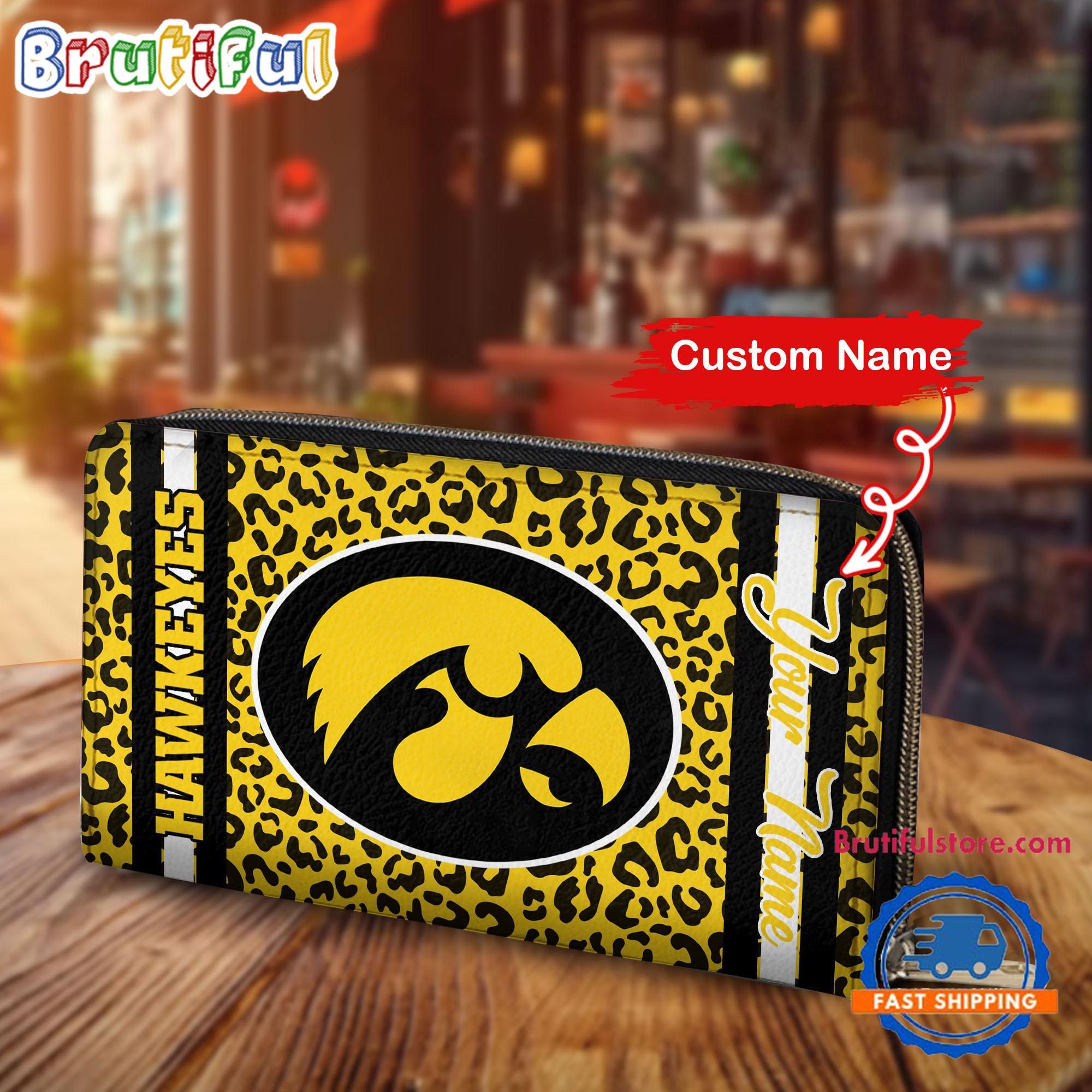 NCAA Iowa Hawkeyes Leopard Women's Zip Around Wallet, Sporty Women's Wallet