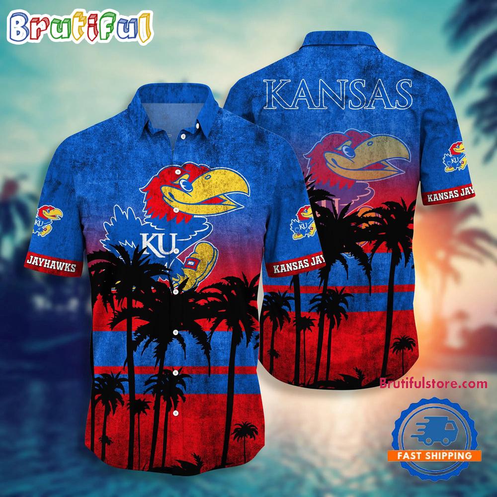 NCAA Kansas Jayhawks Palm Tree Tropical Summer Beach Hawaiian Shirt