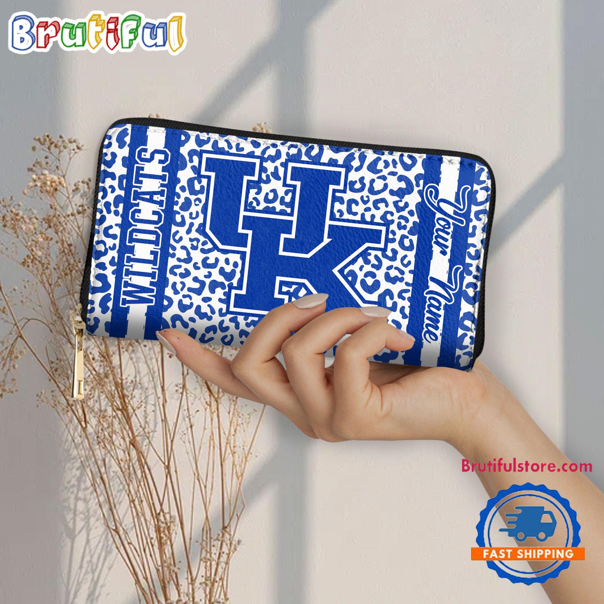 NCAA Kentucky Wildcats Leopard Women's Zip Around Wallet, Sporty Women's Wallet