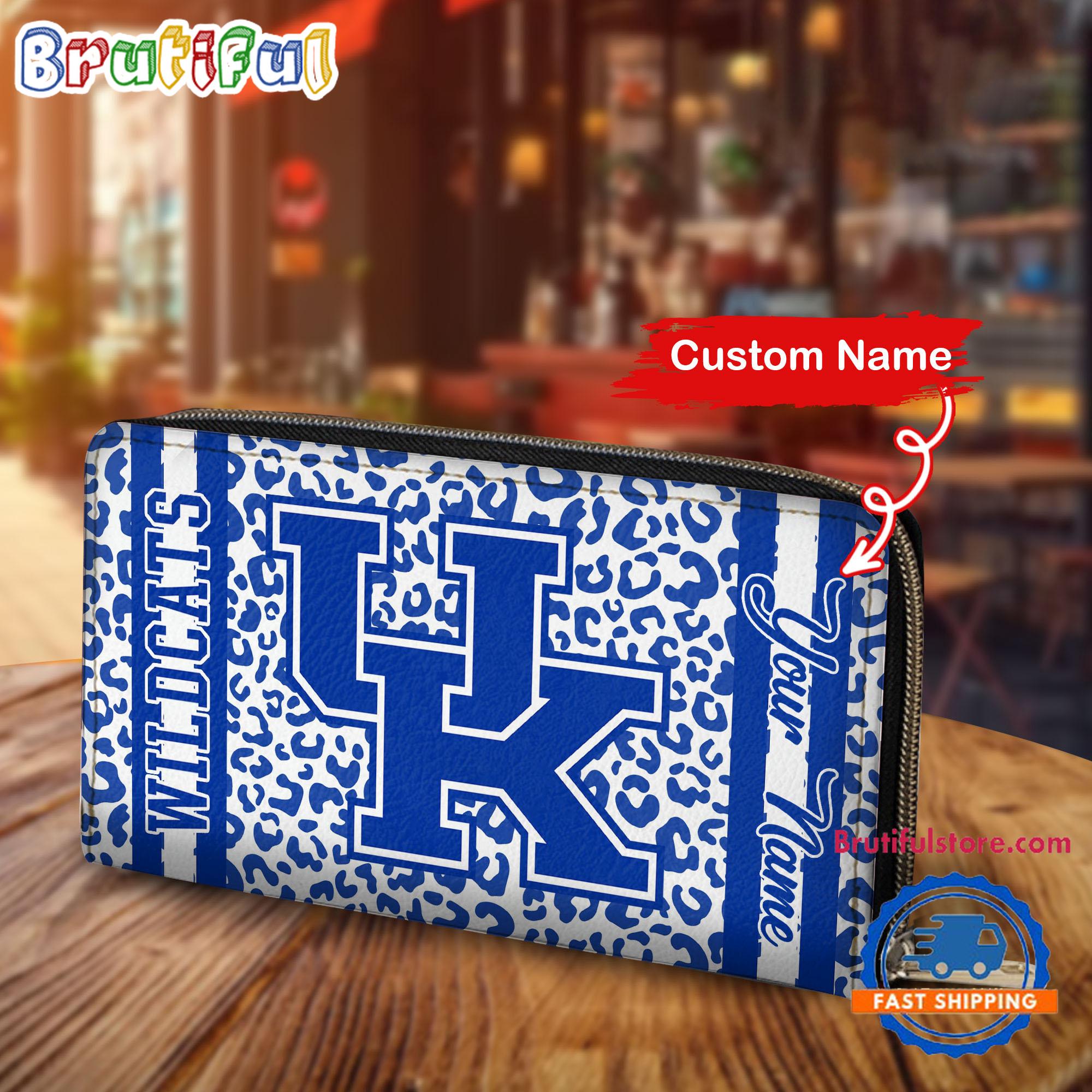 NCAA Kentucky Wildcats Leopard Women's Zip Around Wallet, Sporty Women's Wallet