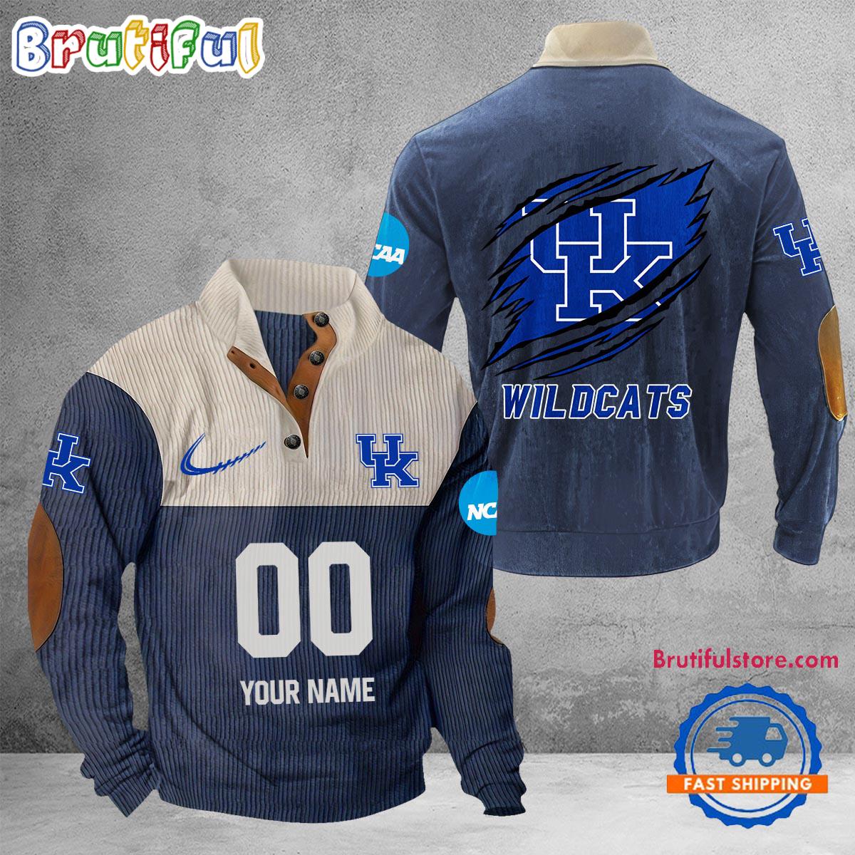 NCAA Kentucky Wildcats Sport Team Custom Name And Number Buttoned Collar Sweatshirt