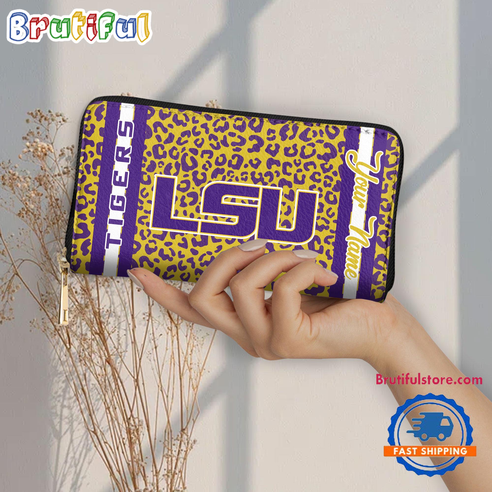 NCAA LSU Tigers Leopard Women's Zip Around Wallet, Sporty Women's Wallet