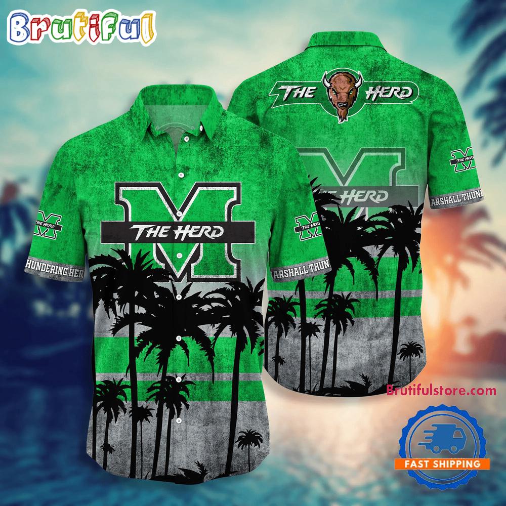 NCAA Marshall Thundering Herd Palm Tree Tropical Summer Beach Hawaiian Shirt