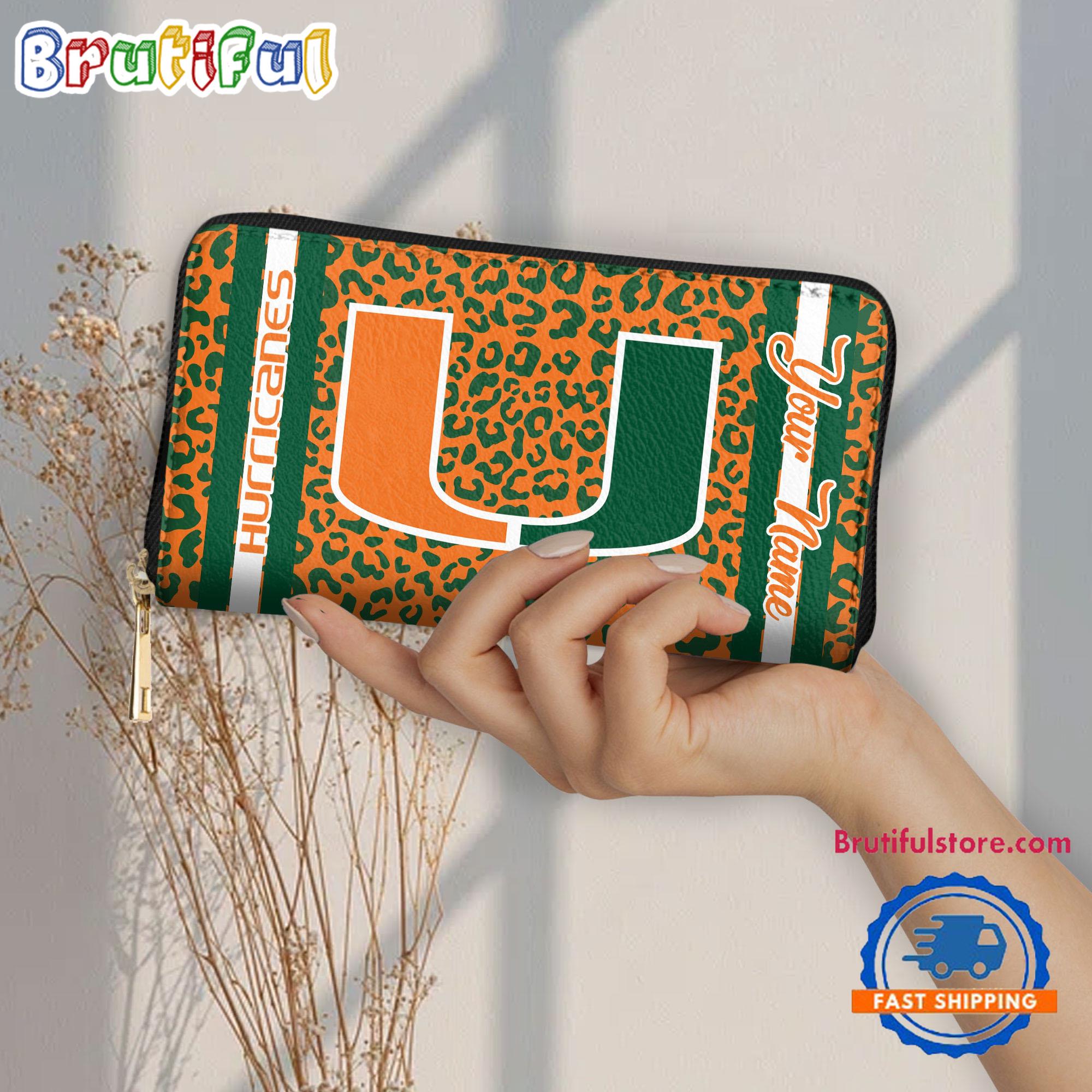 NCAA Miami Hurricanes Leopard Women's Zip Around Wallet, Sporty Women's Wallet
