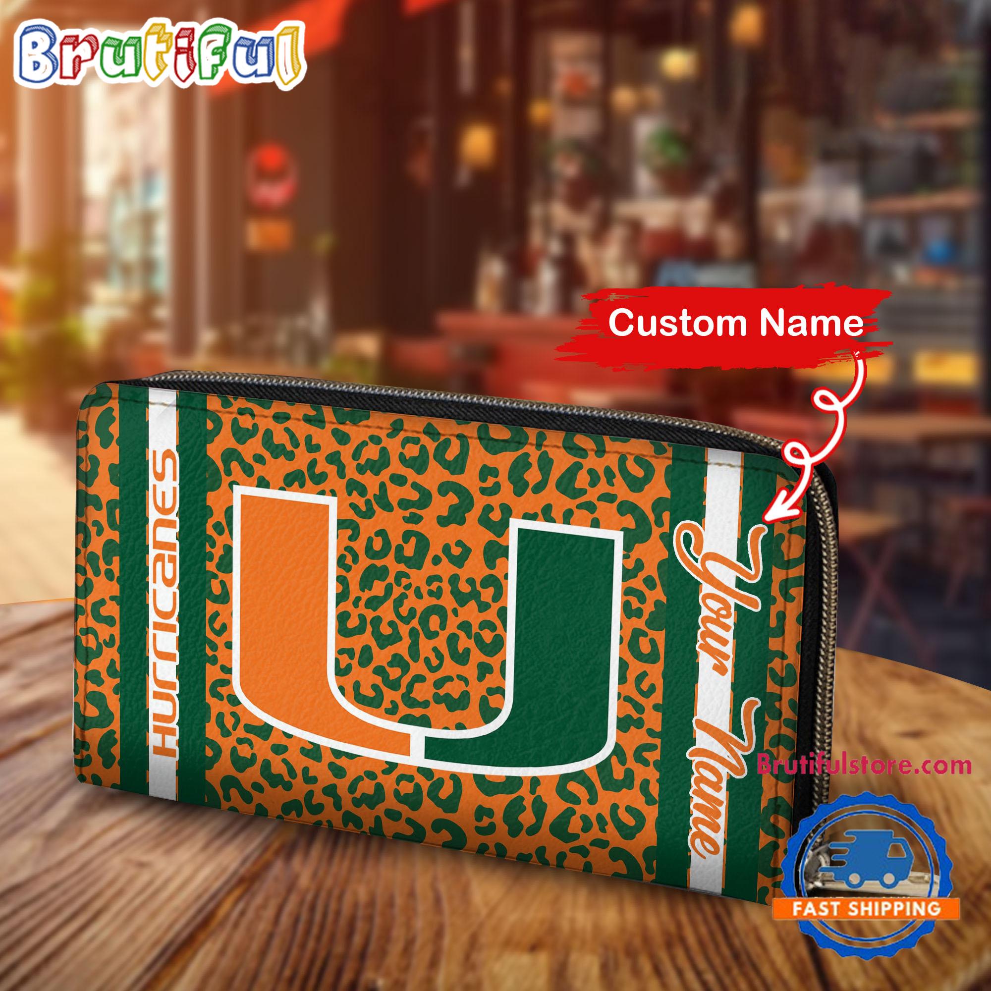 NCAA Miami Hurricanes Leopard Women's Zip Around Wallet, Sporty Women's Wallet