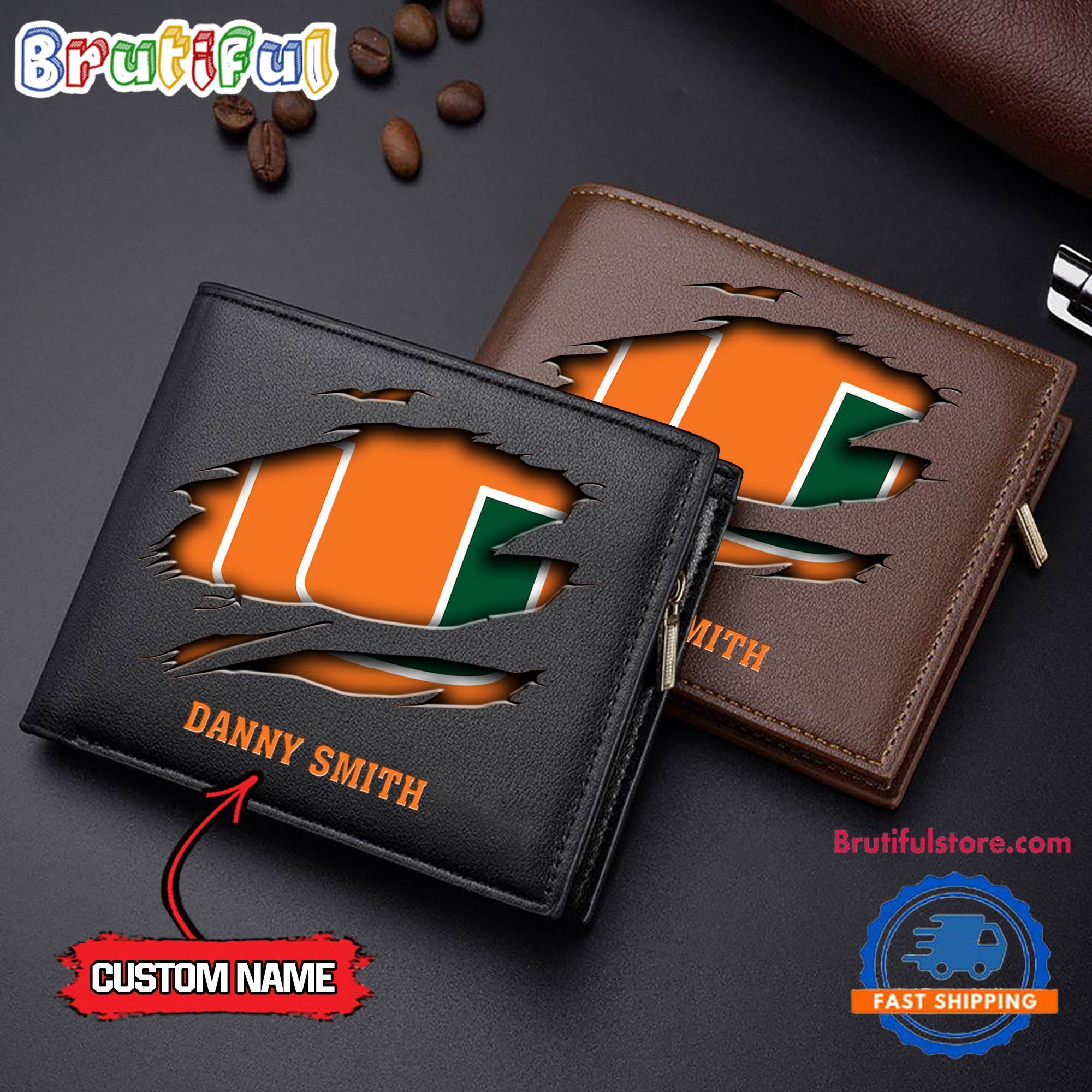 NCAA Miami Hurricanes Sporty Custom Men's Leather Wallet