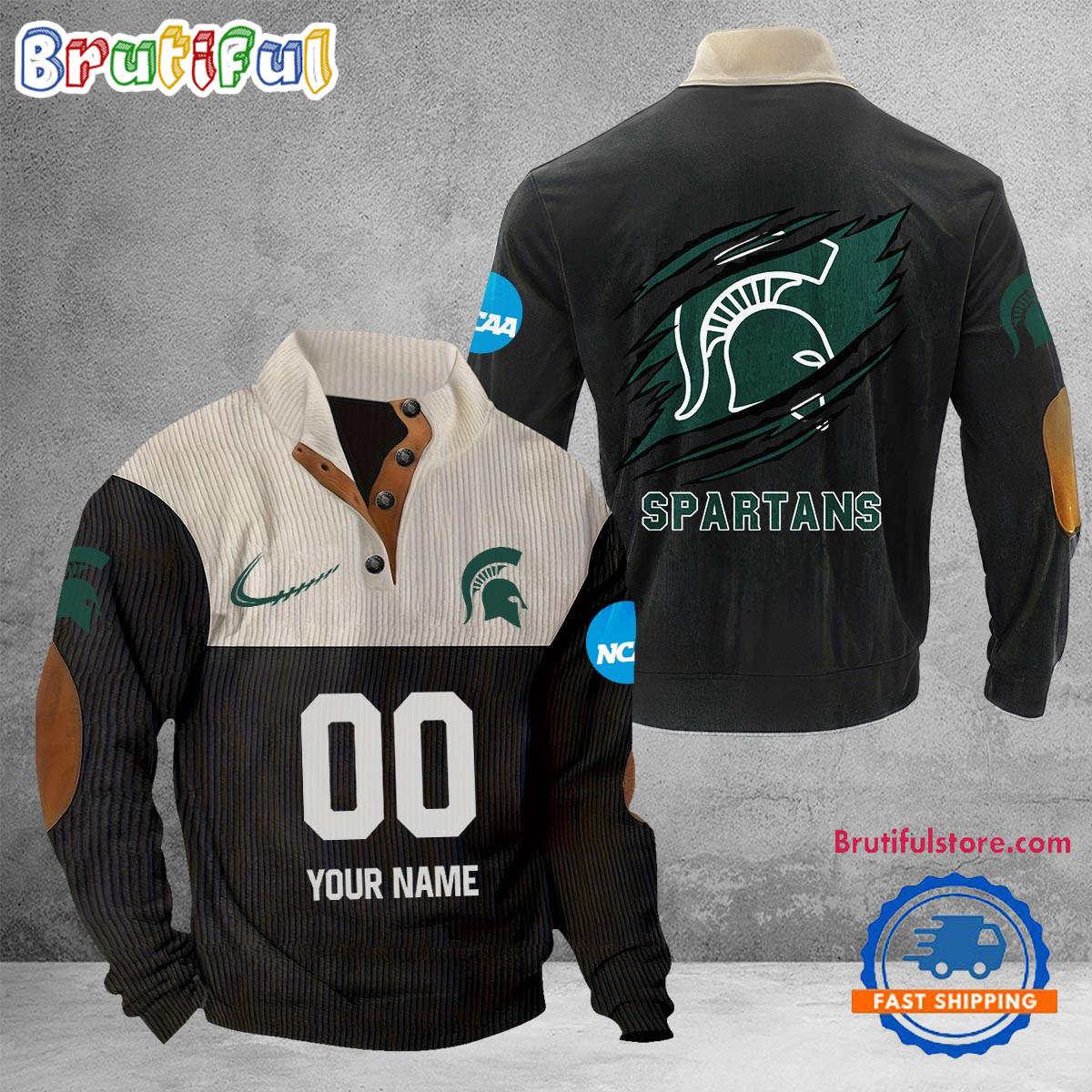 NCAA Michigan State Spartans Sport Team Custom Name And Number Buttoned Collar Sweatshirt