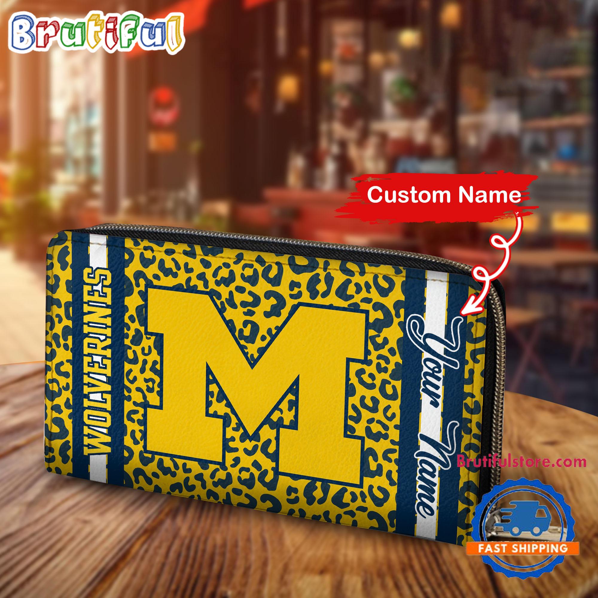 NCAA Michigan Wolverines Leopard Women's Zip Around Wallet, Sporty Women's Wallet