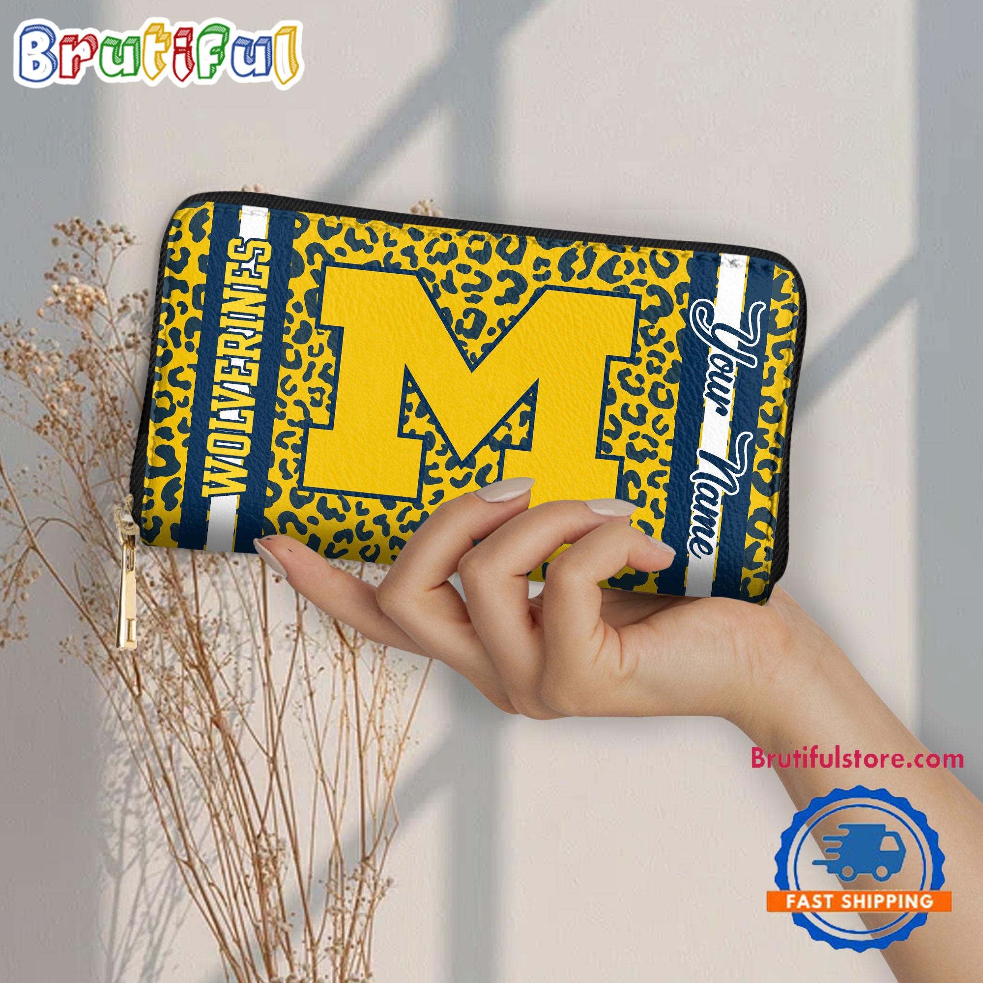 NCAA Michigan Wolverines Leopard Women's Zip Around Wallet, Sporty Women's Wallet